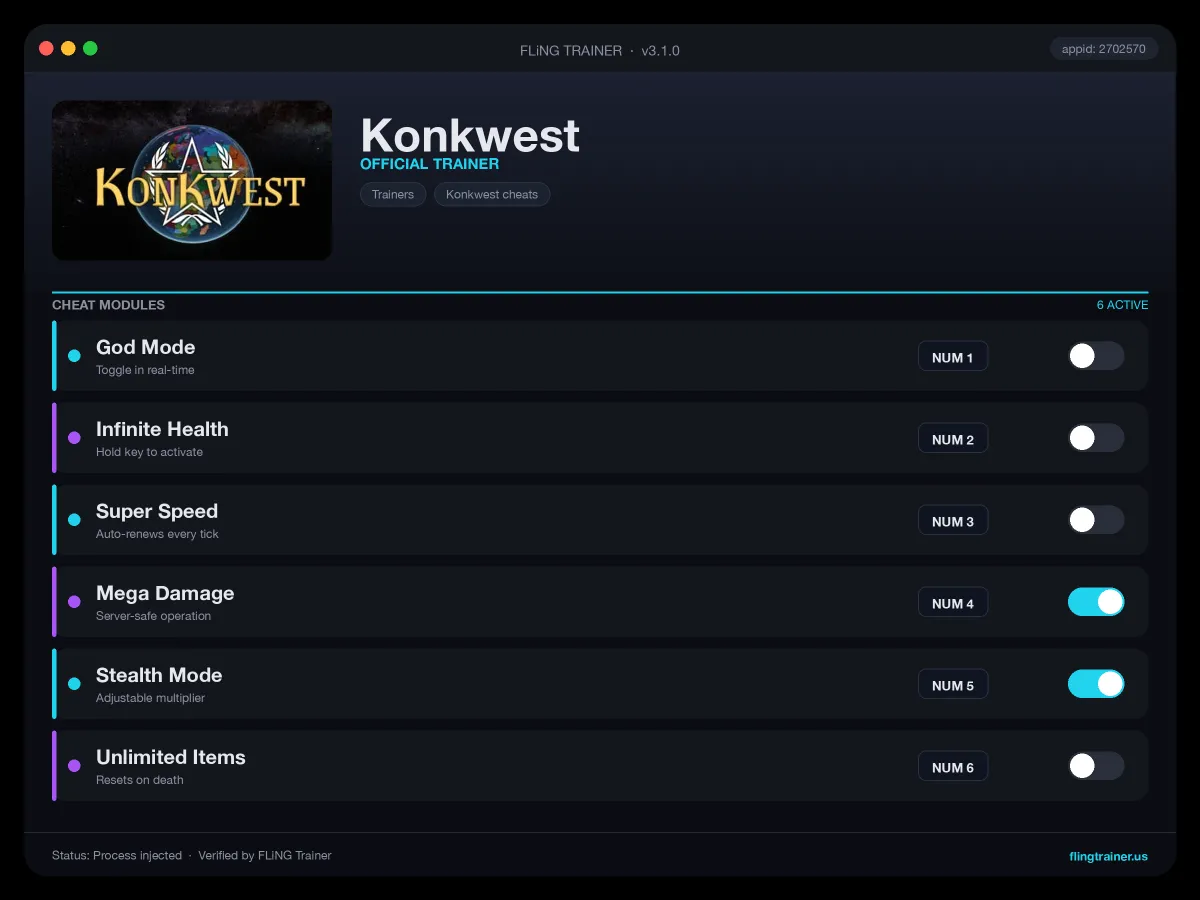 Konkwest Trainer interface
