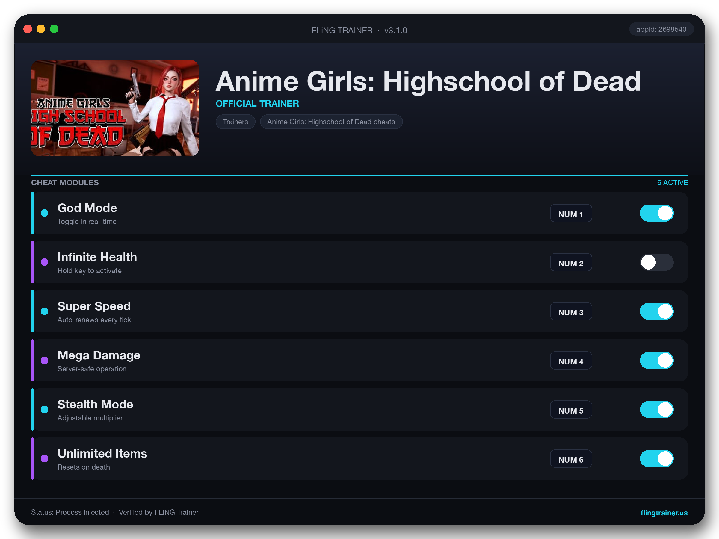 Anime Girls: Highschool of Dead Trainer interface