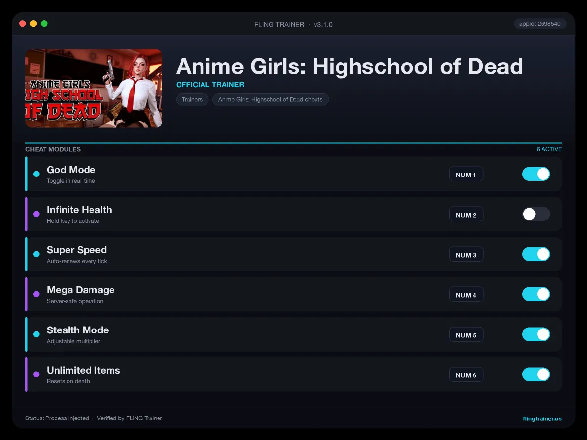 Anime Girls: Highschool of Dead Trainer interface