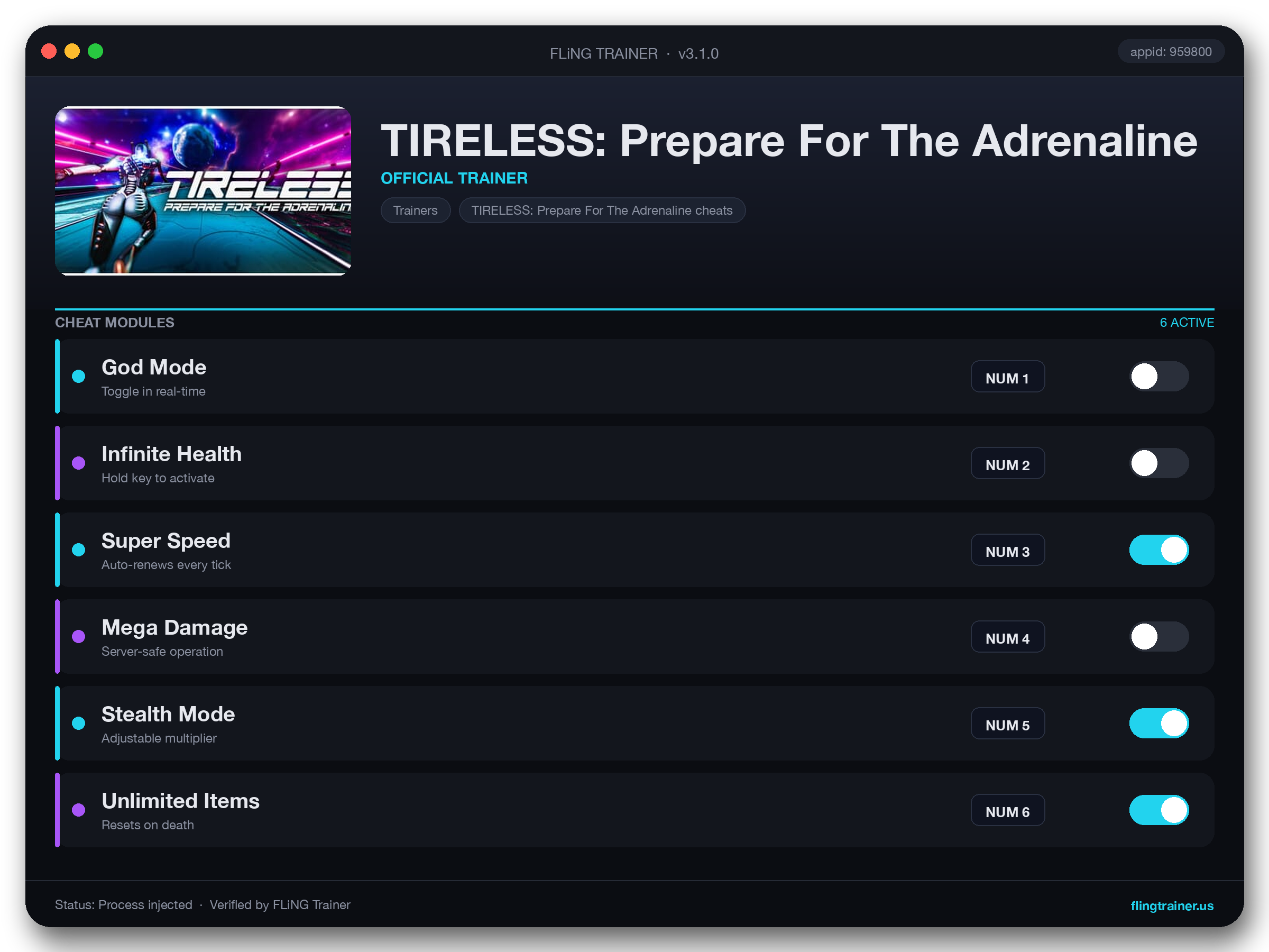 TIRELESS: Prepare For The Adrenaline Trainer interface