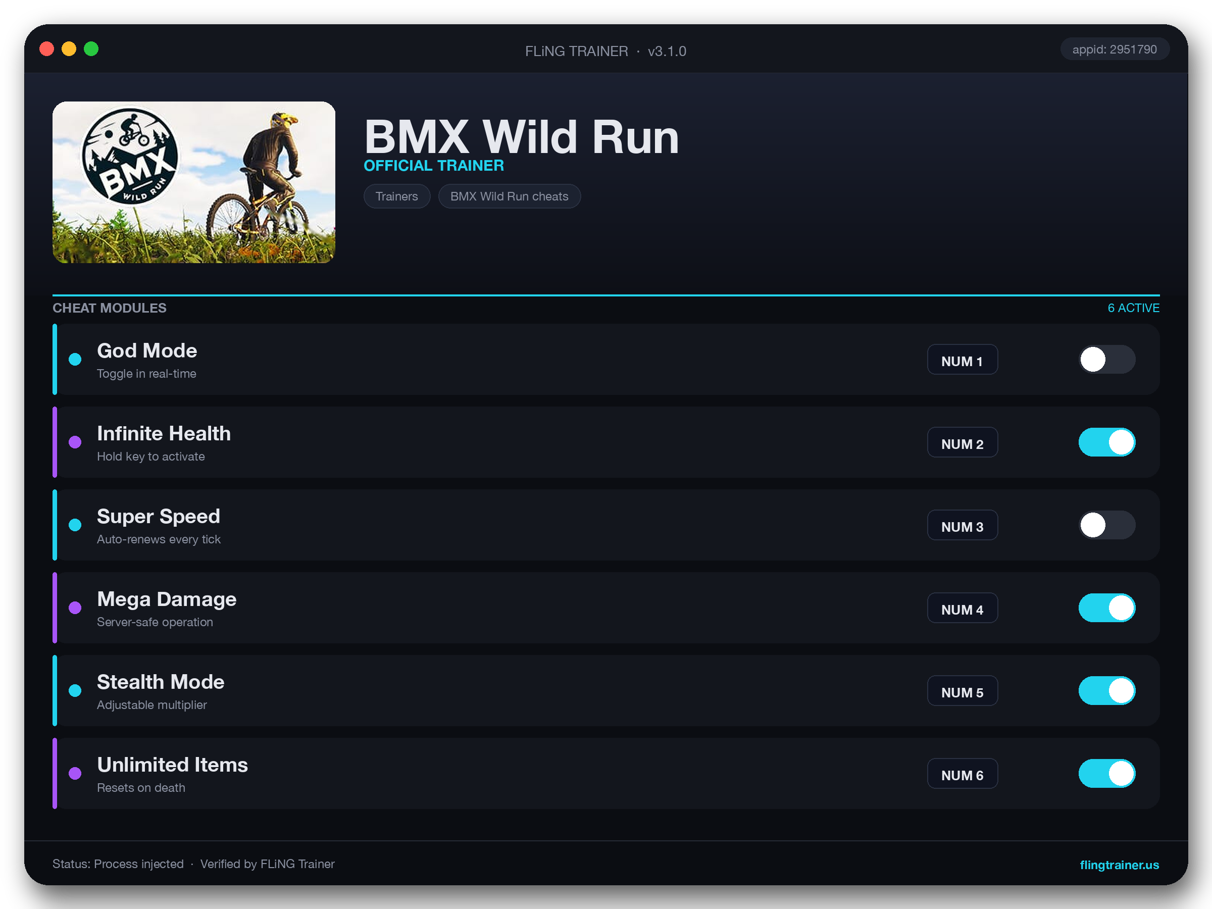 BMX Wild Run Trainer interface