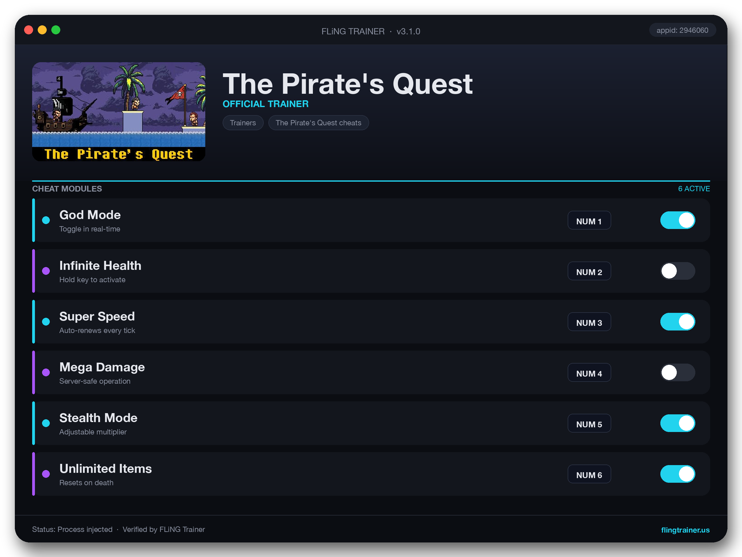 The Pirate's Quest Trainer interface