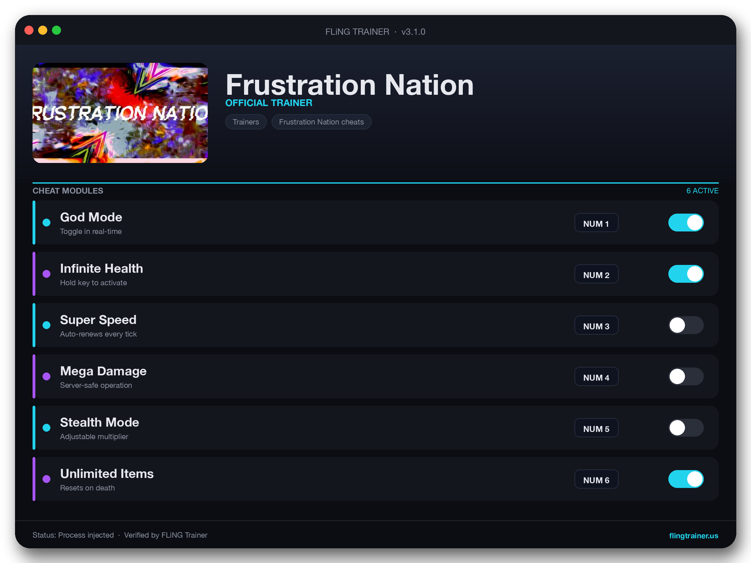 Frustration Nation Trainer interface