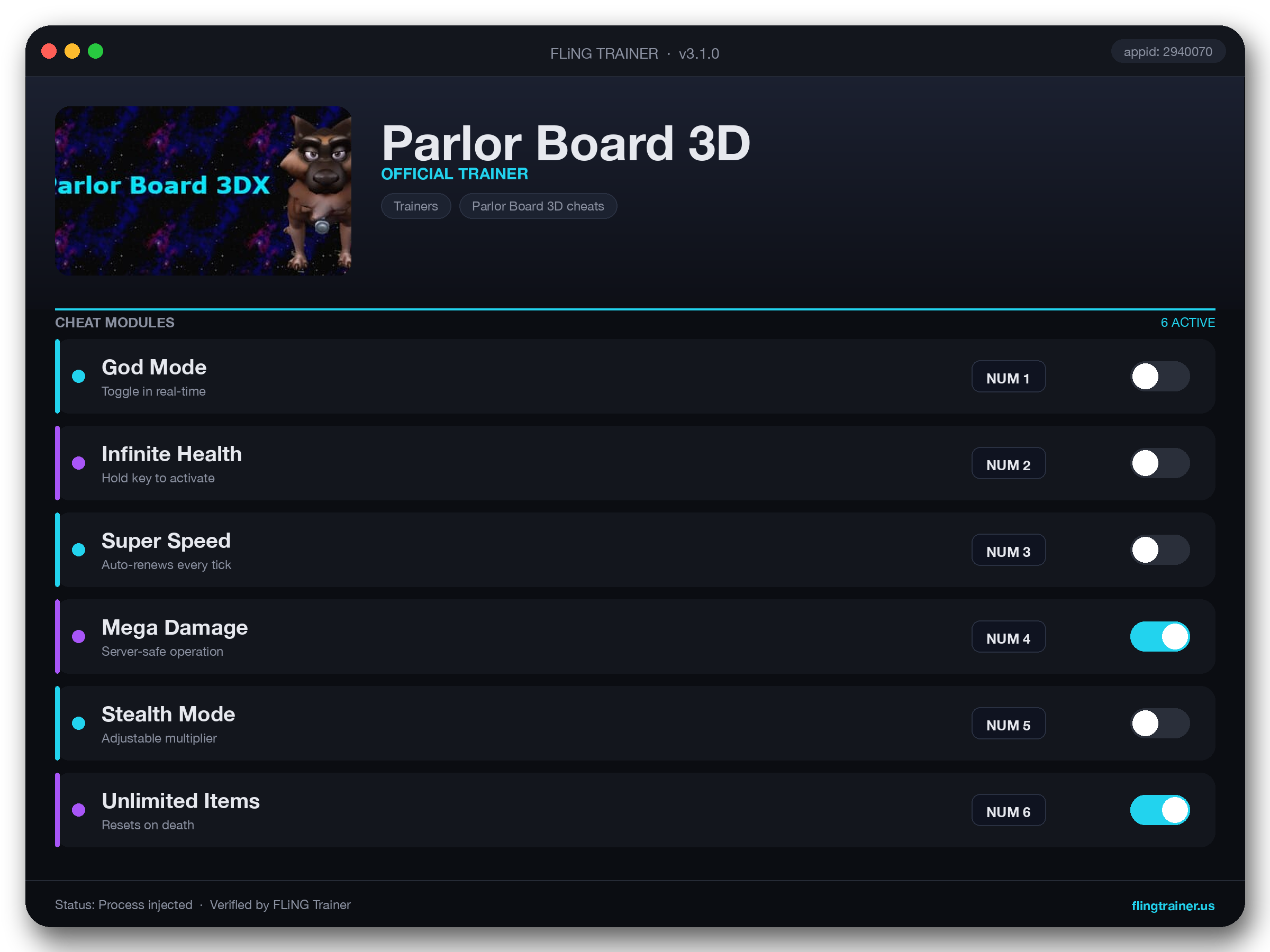 Parlor Board 3D Trainer interface