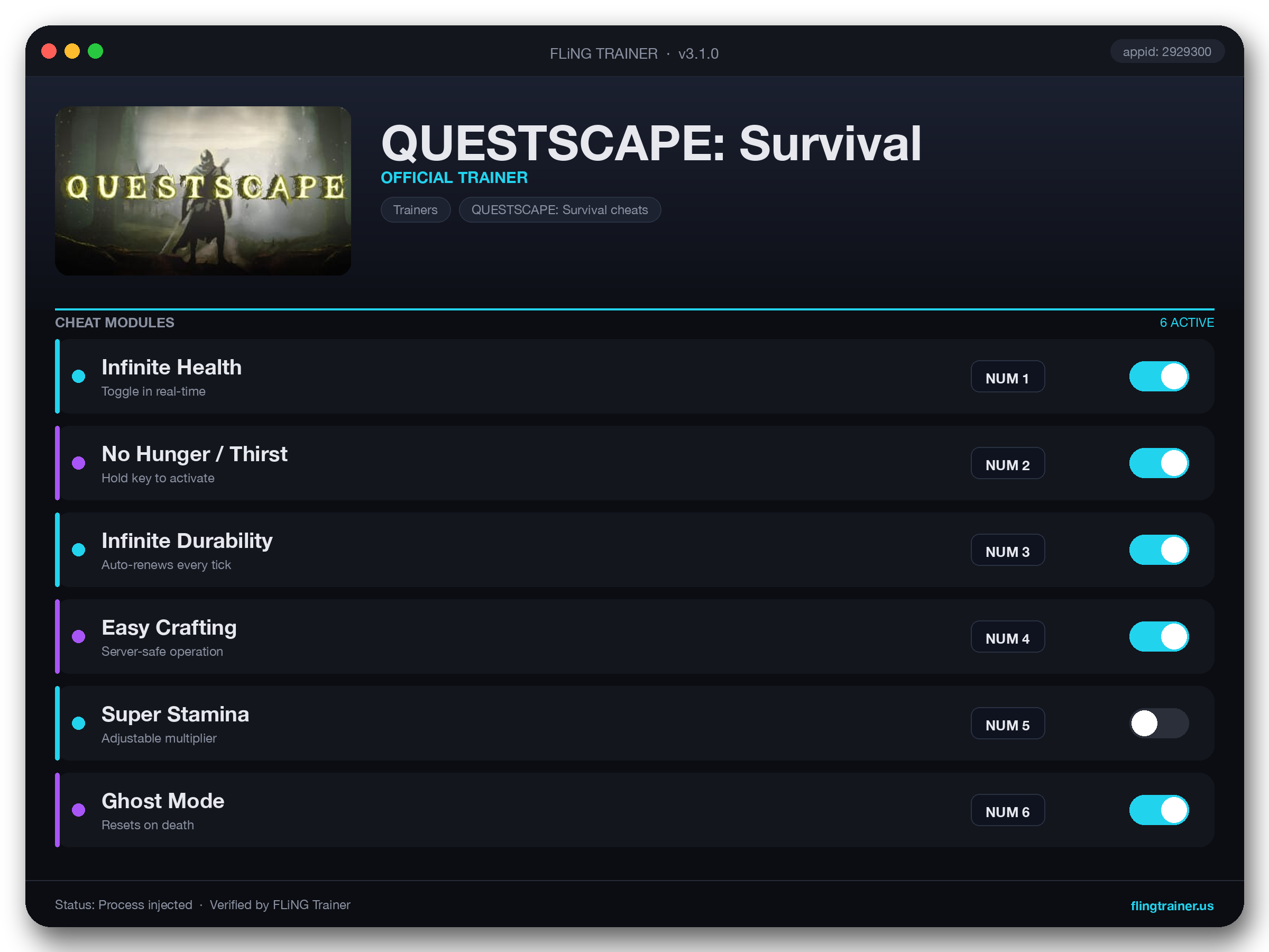 QUESTSCAPE: Survival Trainer interface