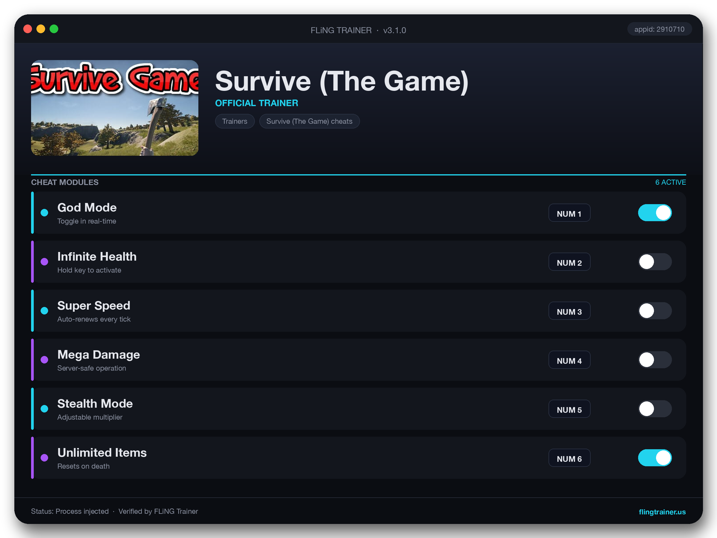 Survive (The Game) Trainer interface