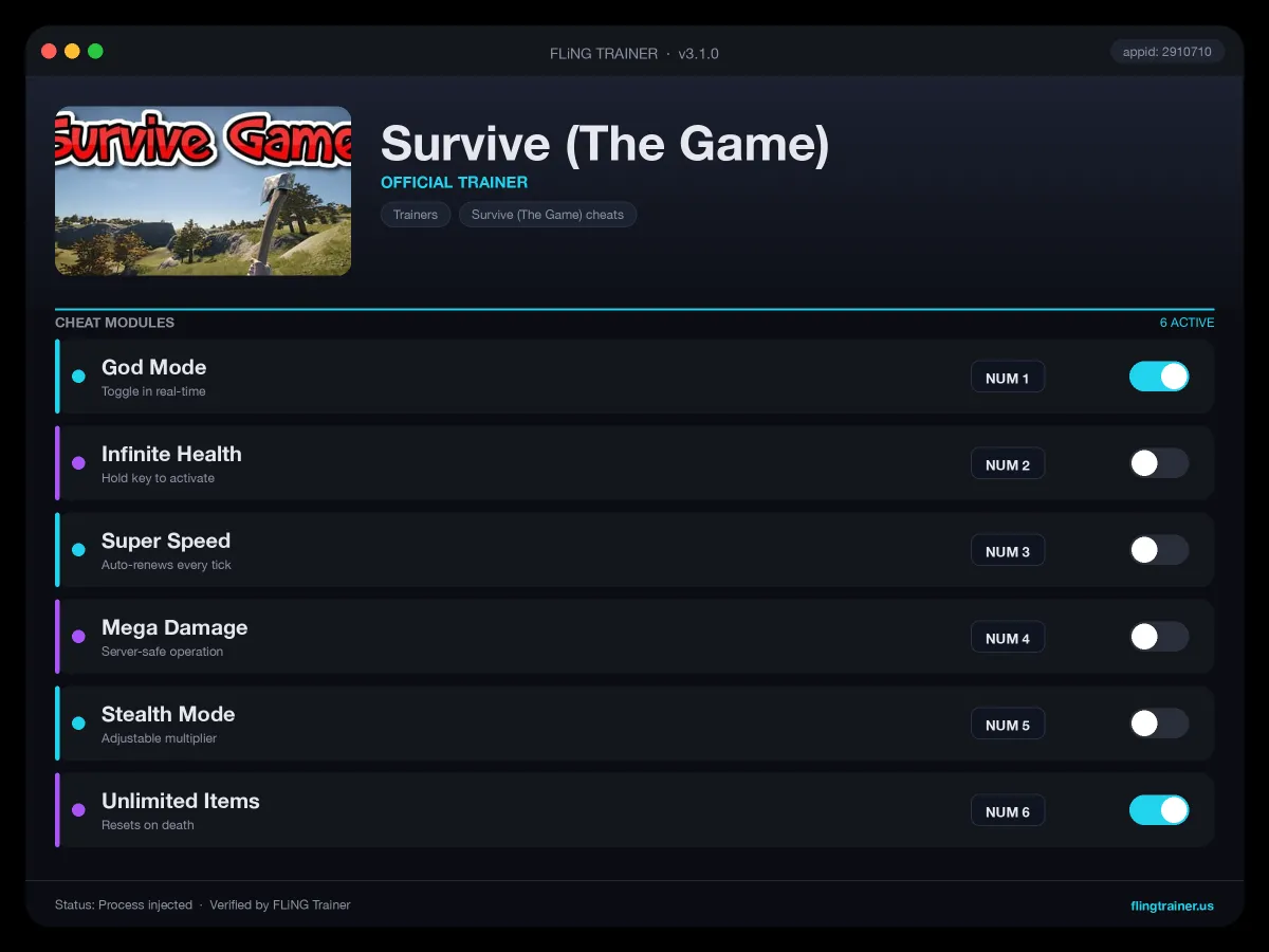 Survive (The Game) Trainer interface