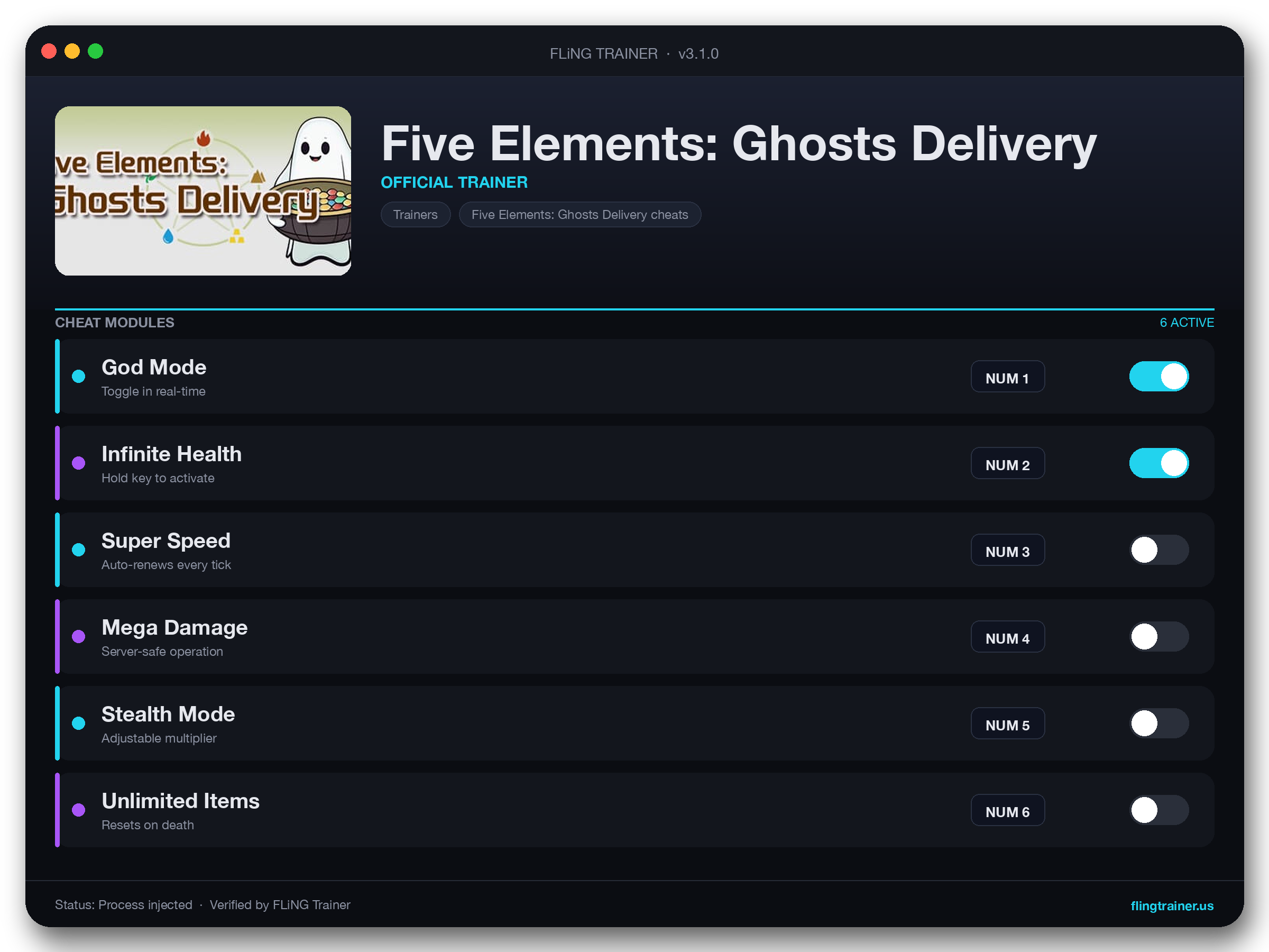 Five Elements: Ghosts Delivery Trainer interface
