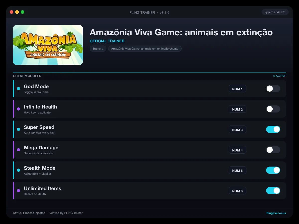 Amazônia Viva Game: animais em extinção Trainer interface