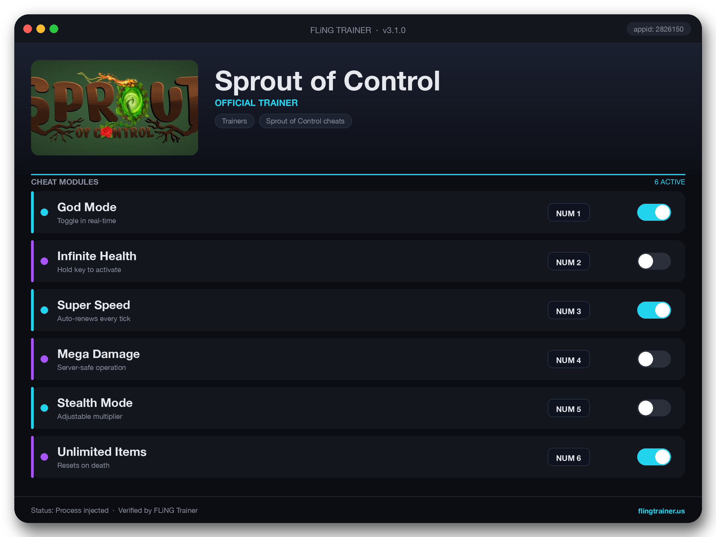 Sprout of Control Trainer interface