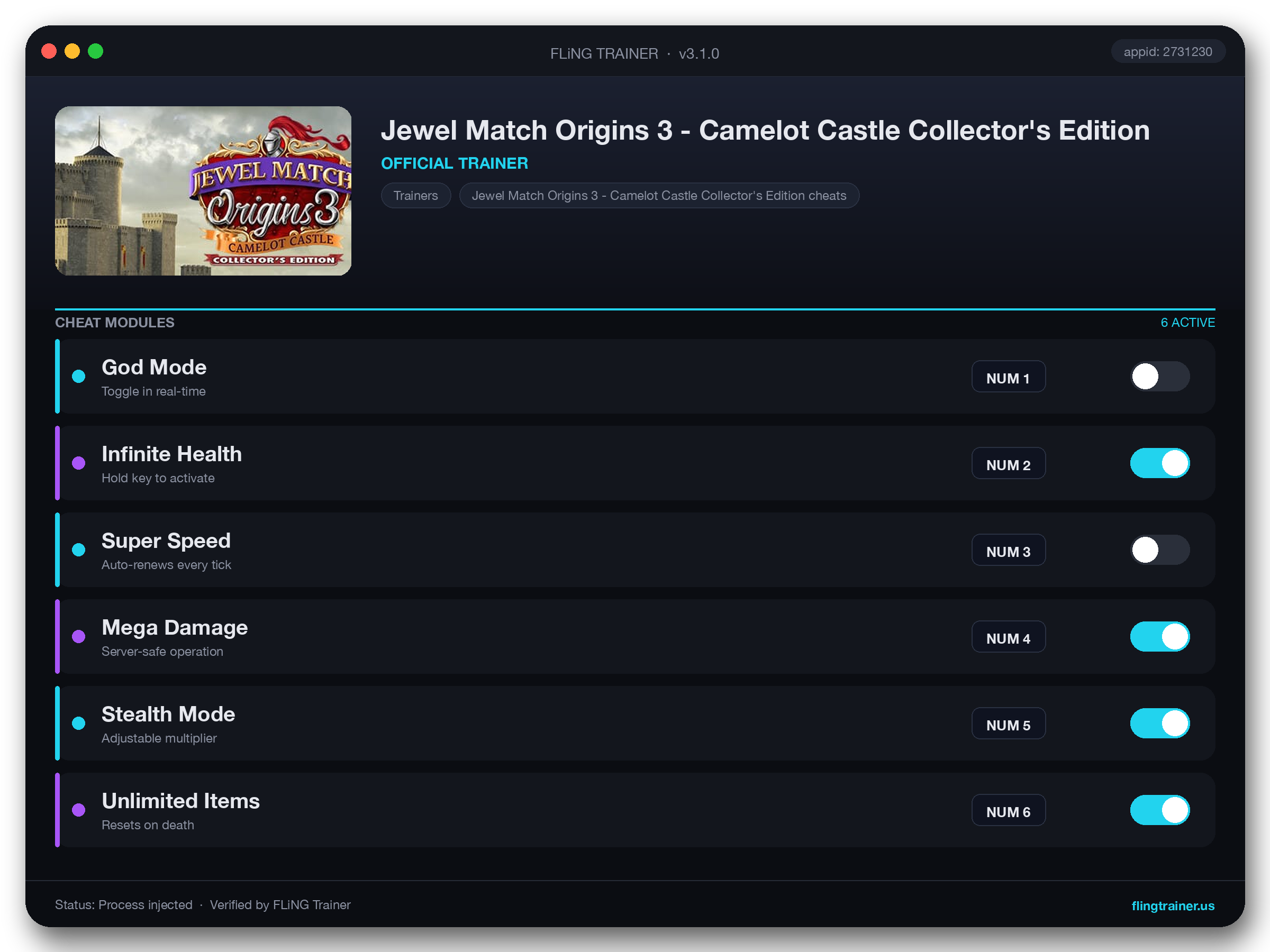 Jewel Match Origins 3 - Camelot Castle Collector's Edition Trainer interface