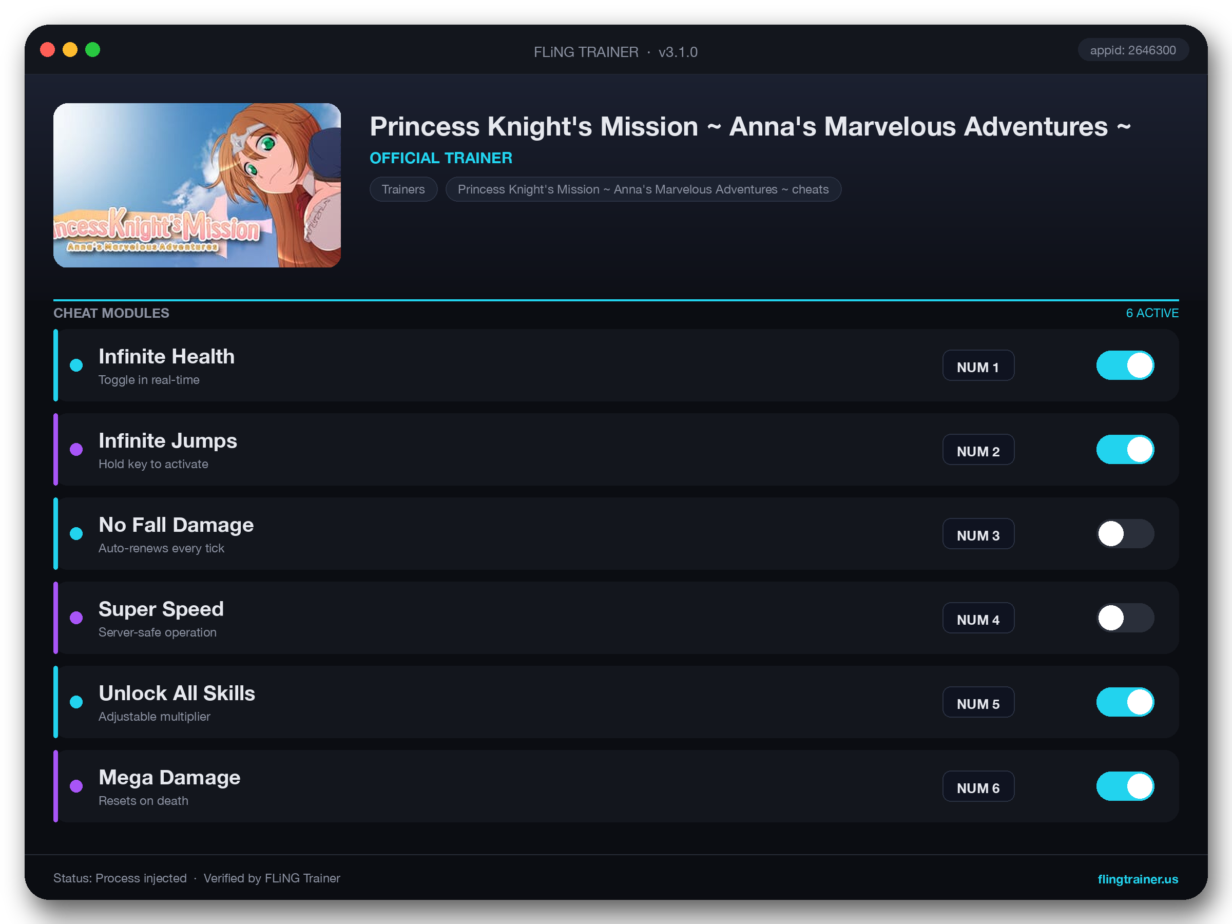 Princess Knight's Mission ~ Anna's Marvelous Adventures ~ Trainer interface