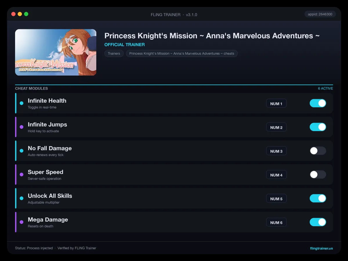 Princess Knight's Mission ~ Anna's Marvelous Adventures ~ Trainer interface