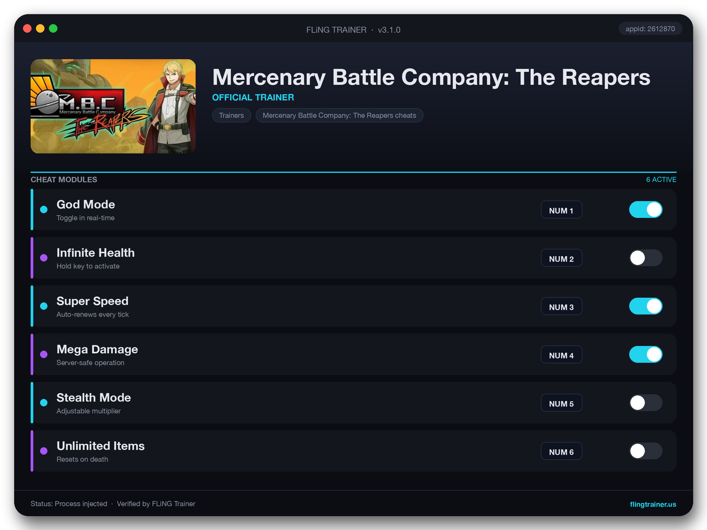Mercenary Battle Company: The Reapers Trainer interface