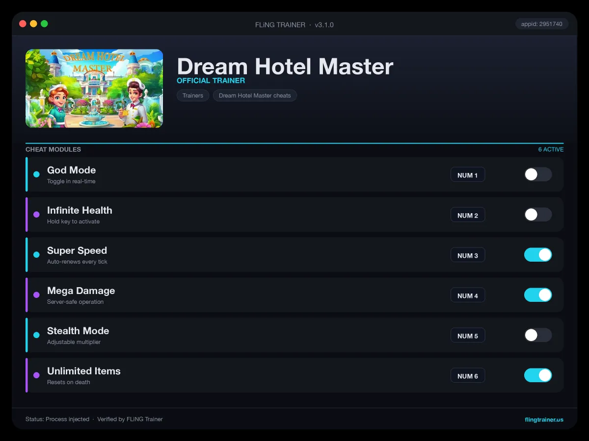 Dream Hotel Master Trainer interface