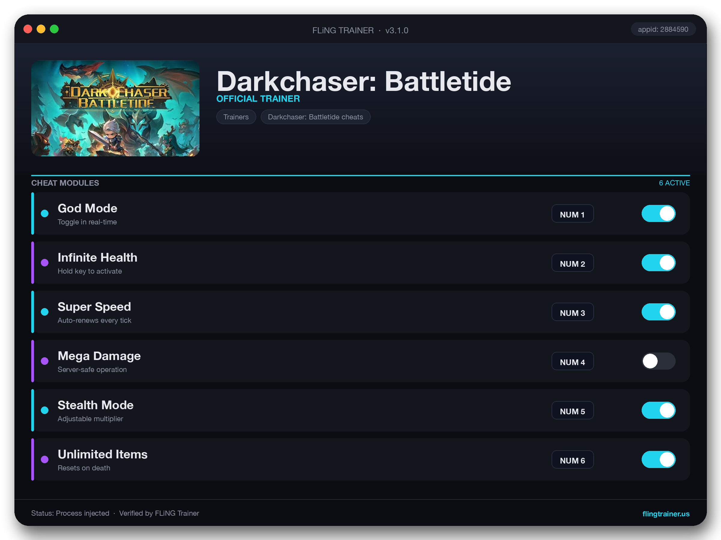 Darkchaser: Battletide Trainer interface
