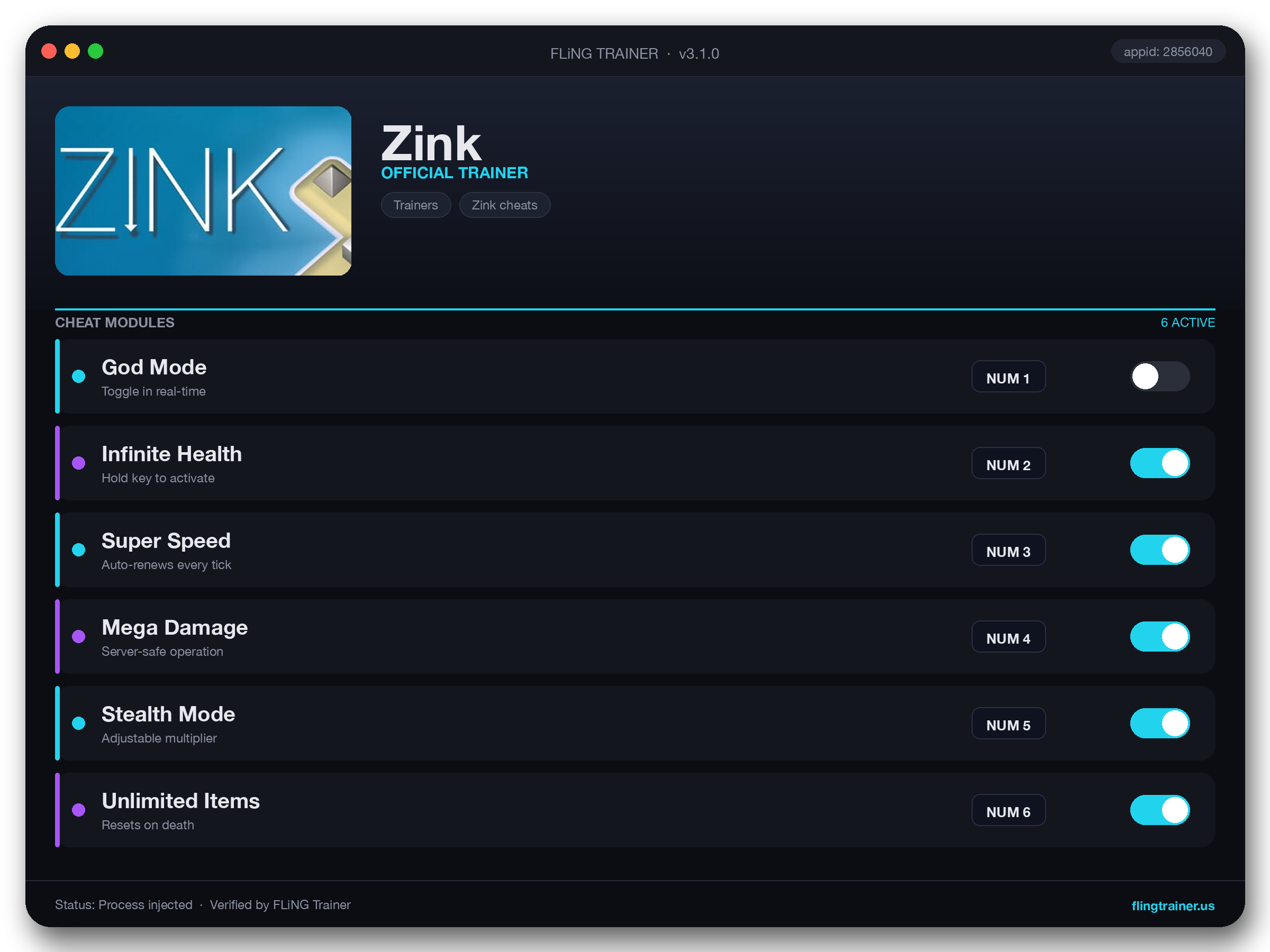 Zink Trainer interface