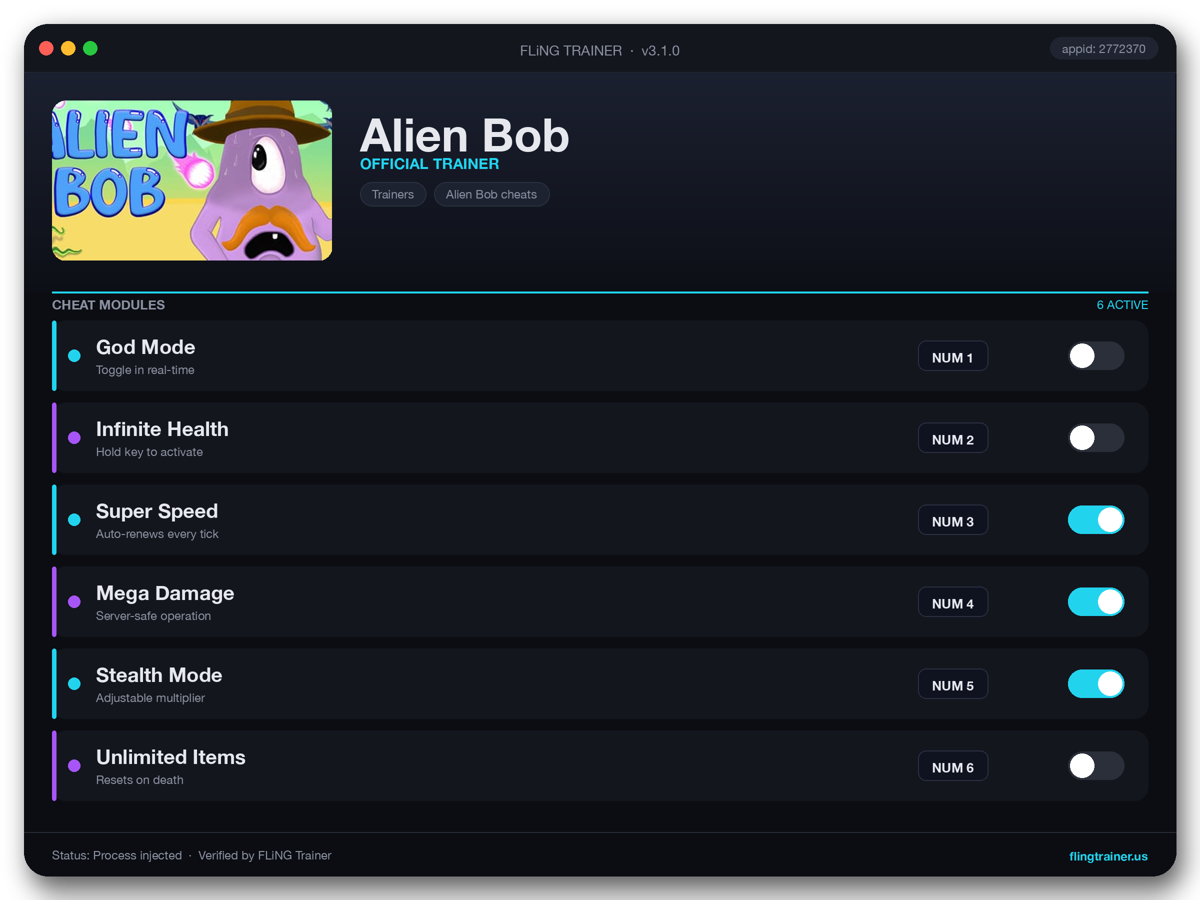 Alien Bob Trainer interface