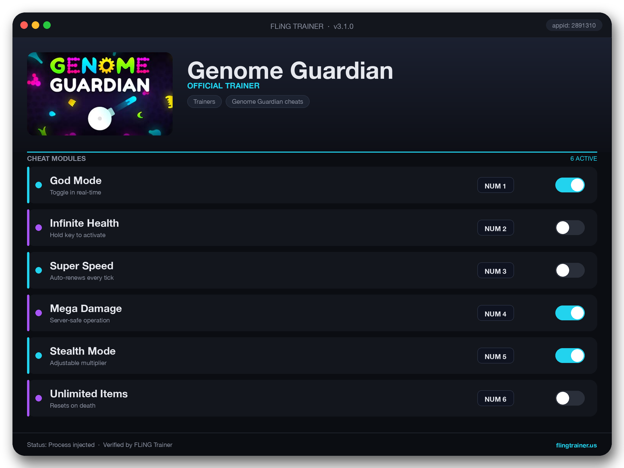 Genome Guardian Trainer interface