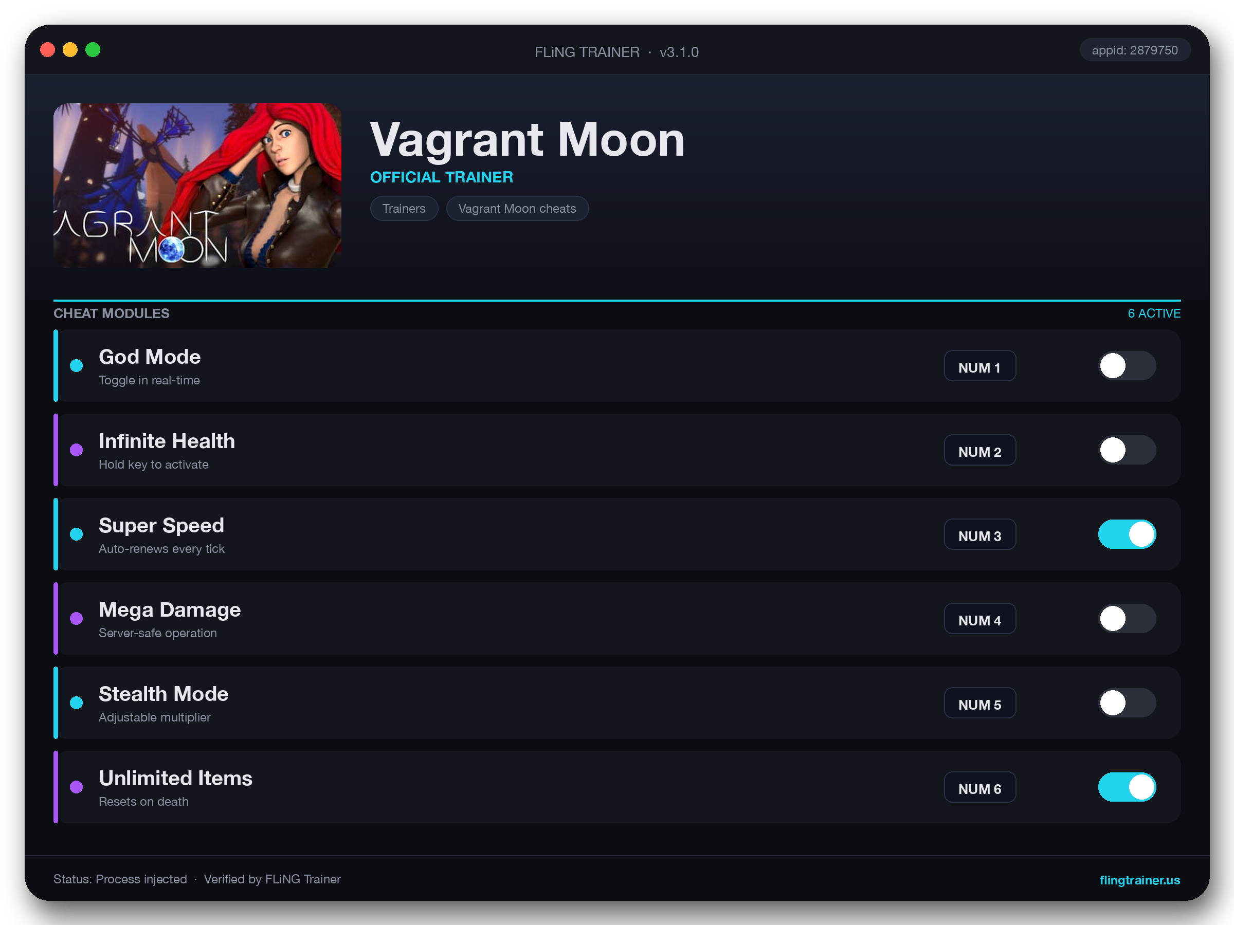 Vagrant Moon Trainer interface