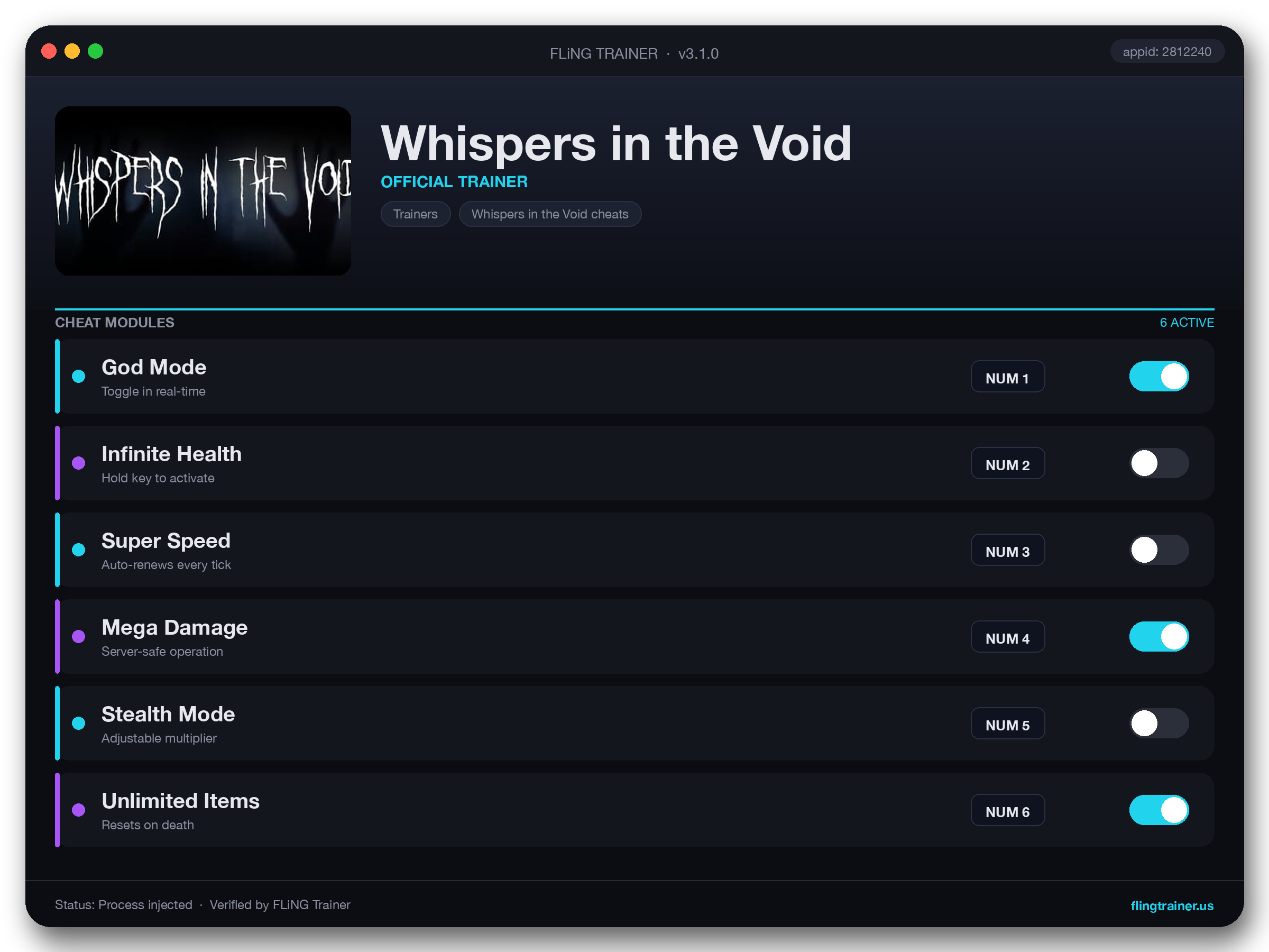 Whispers in the Void Trainer interface