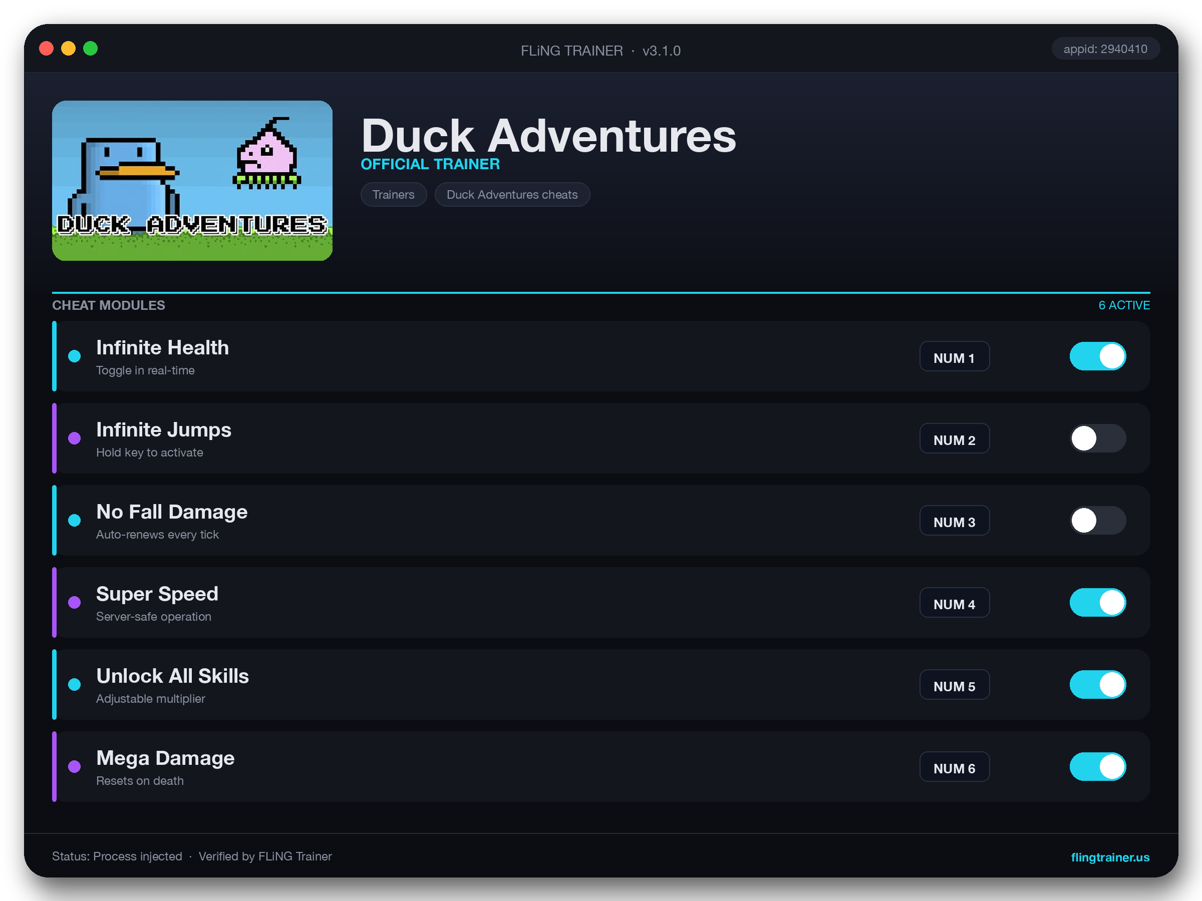 Duck Adventures Trainer interface