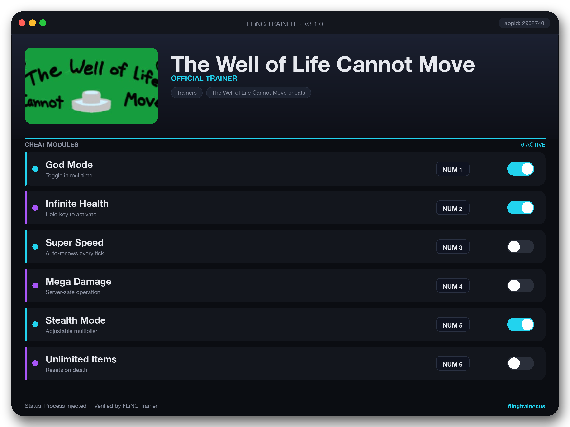 The Well of Life Cannot Move Trainer interface
