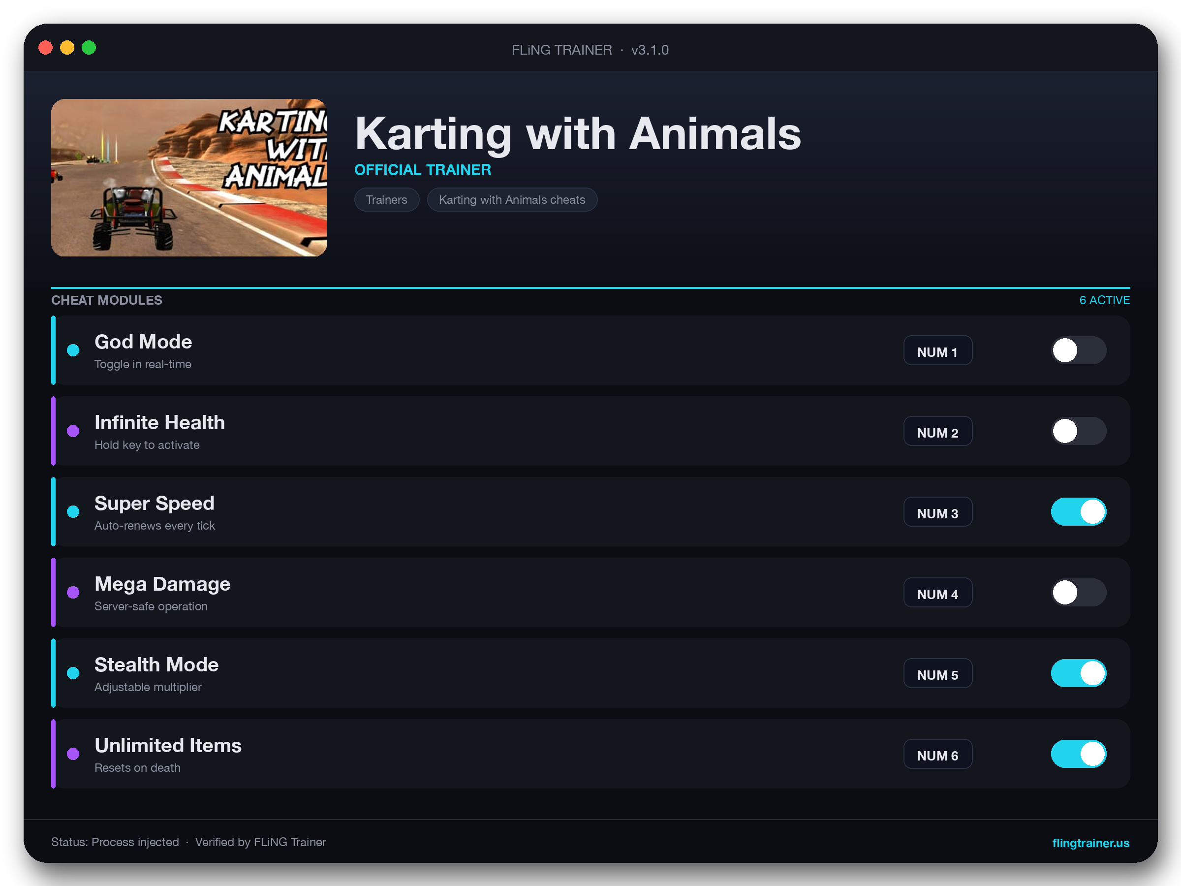 Karting with Animals Trainer interface