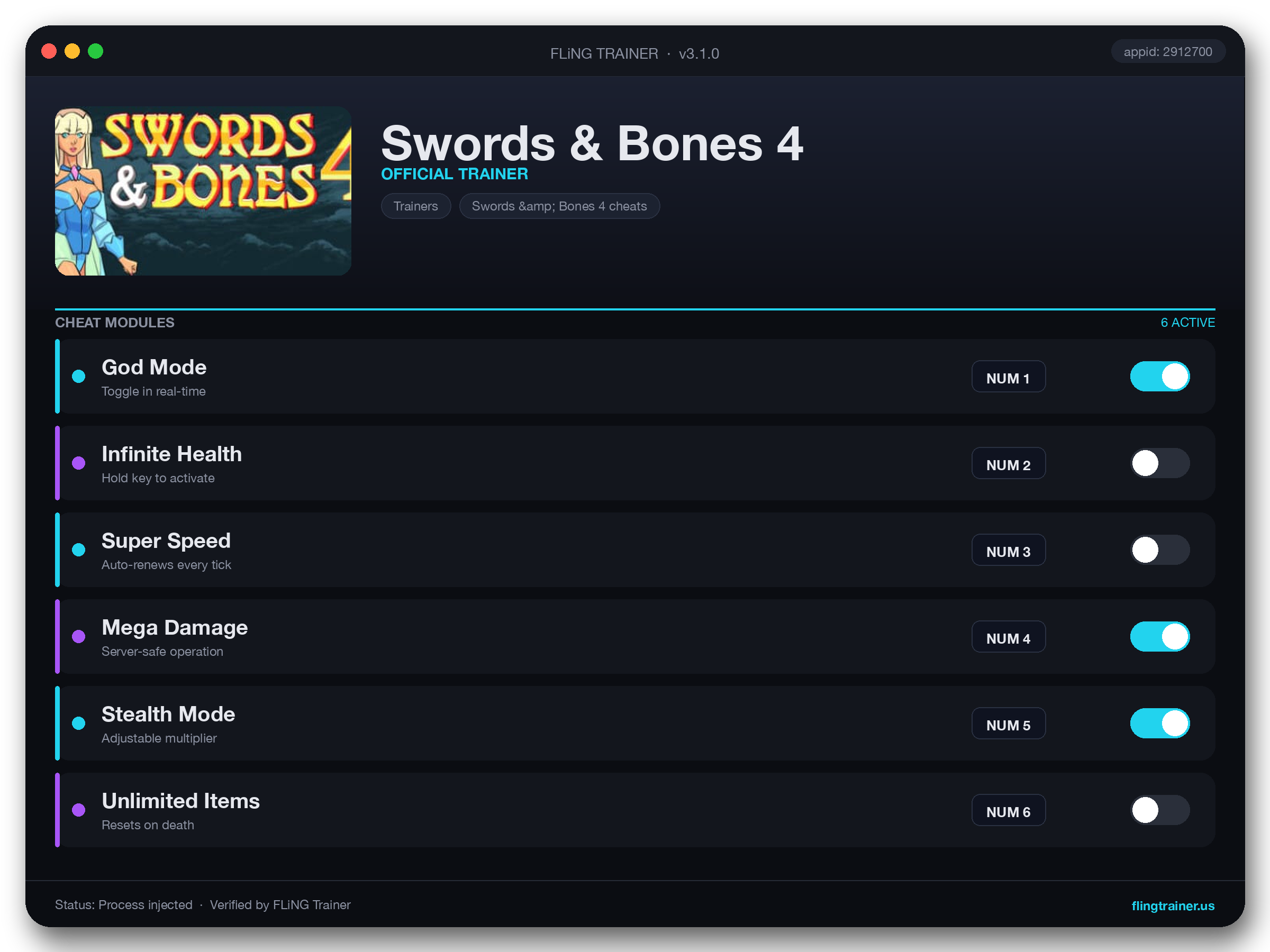 Swords & Bones 4 Trainer interface
