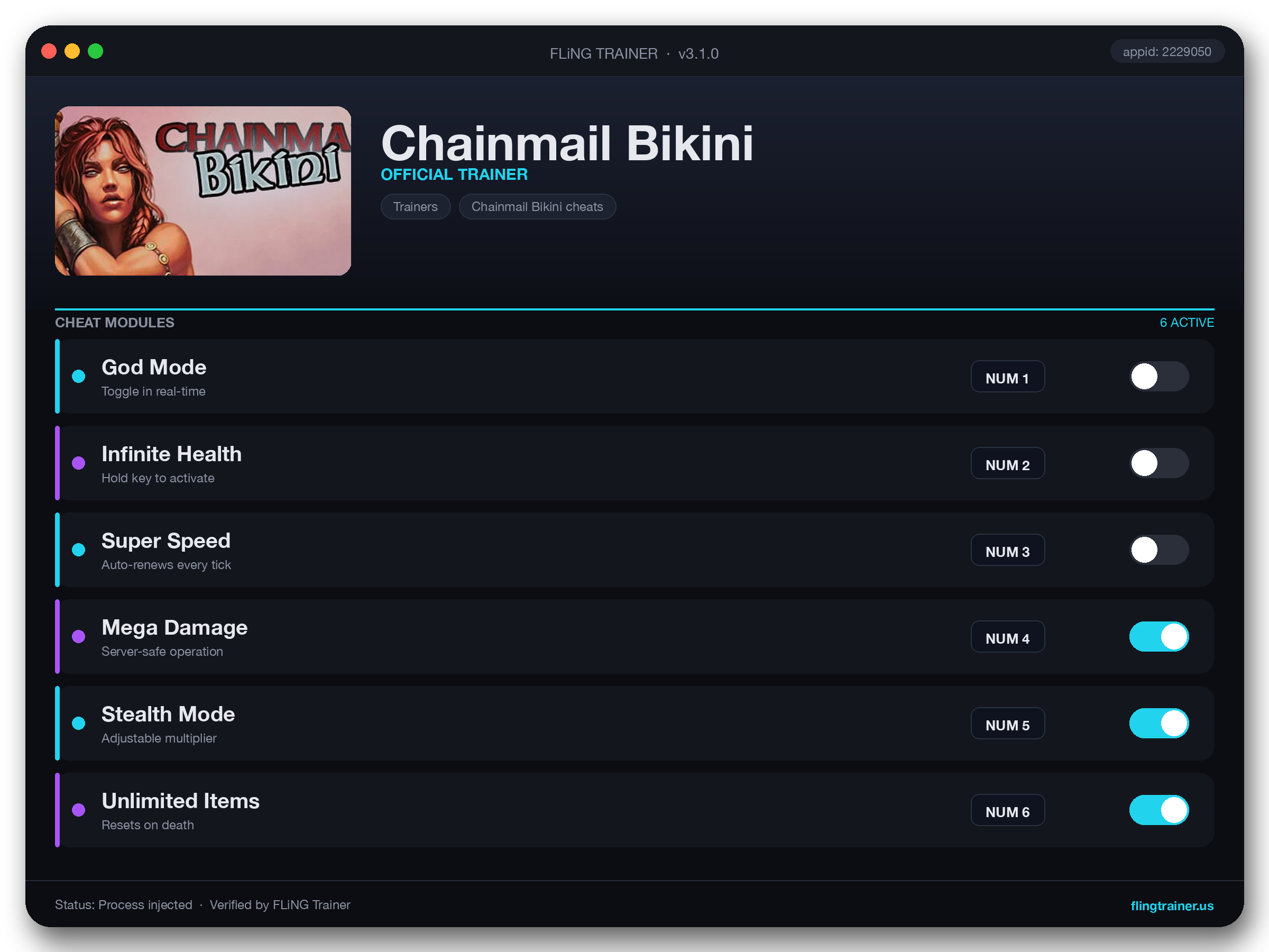 Chainmail Bikini Trainer interface