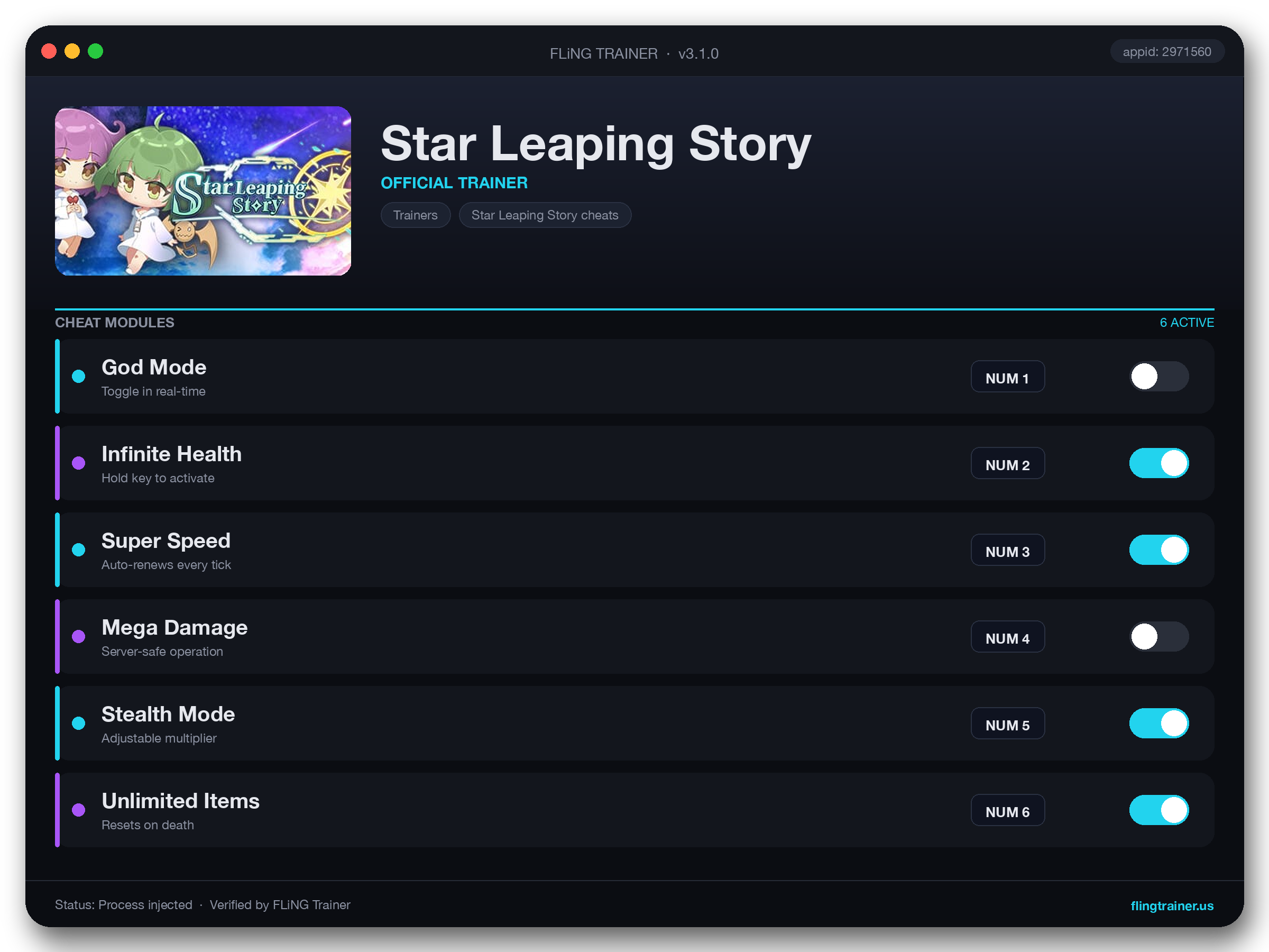 Star Leaping Story Trainer interface