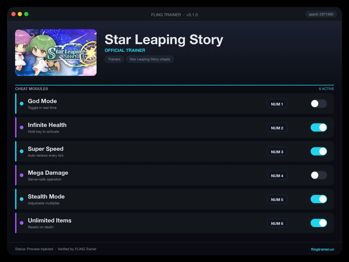 Star Leaping Story Trainer interface