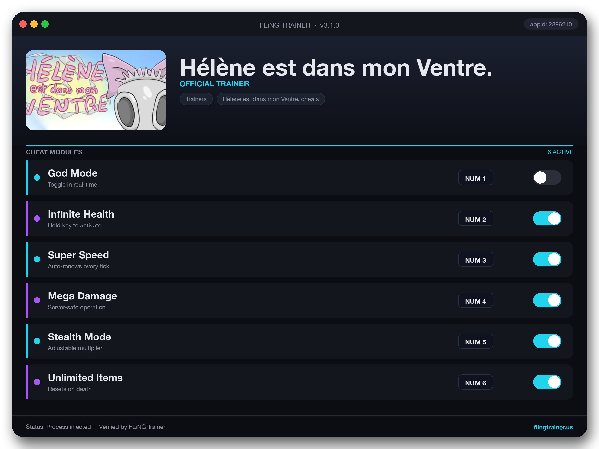 Hélène est dans mon Ventre. Trainer interface