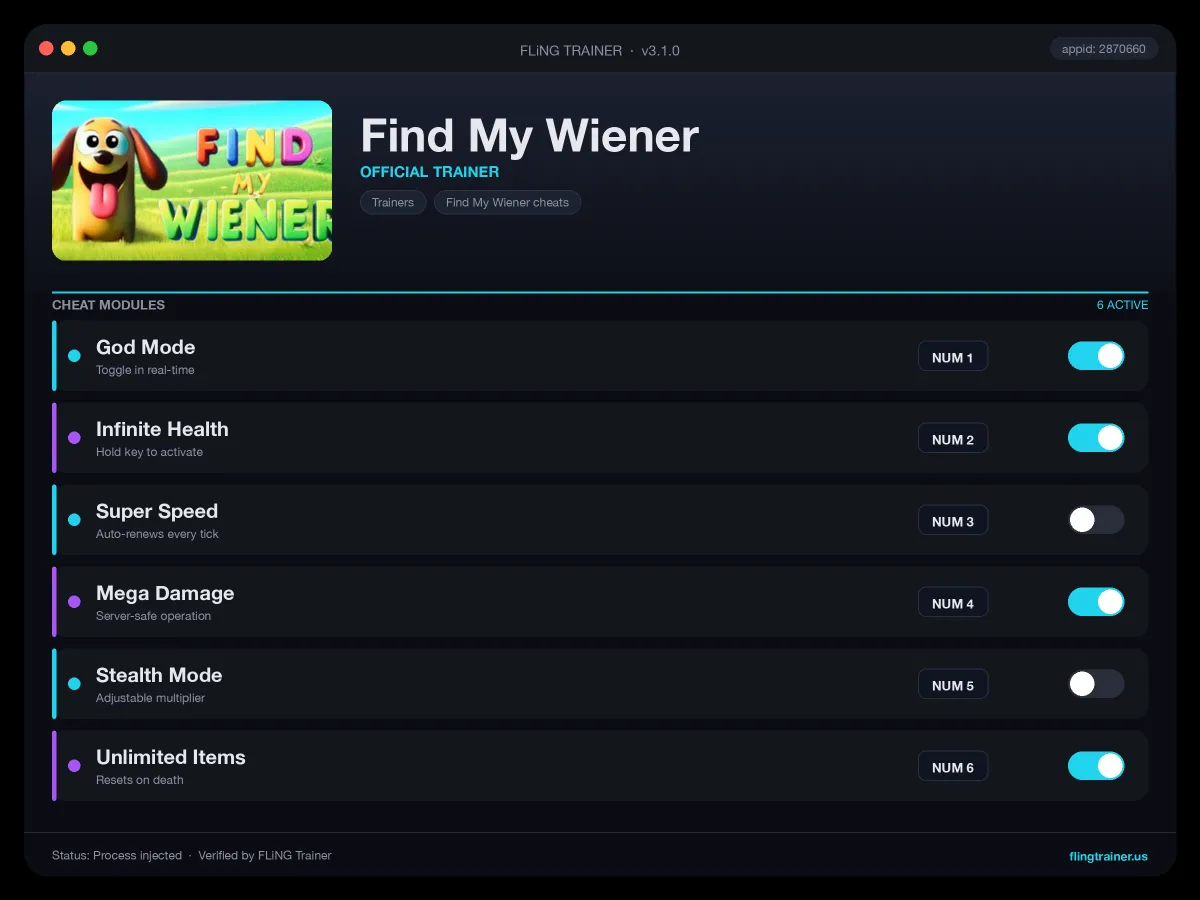 Find My Wiener Trainer interface