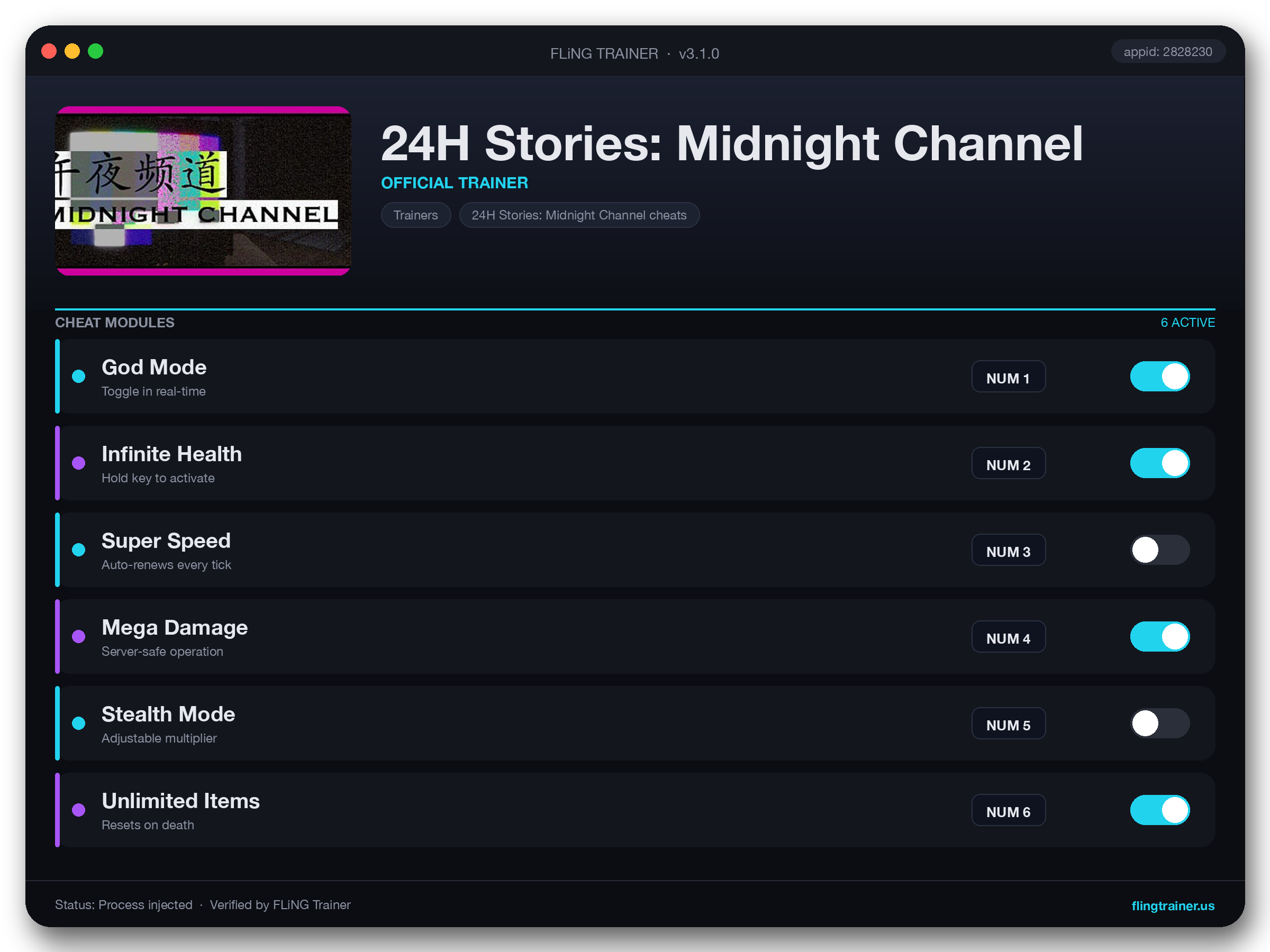 24H Stories: Midnight Channel Trainer interface