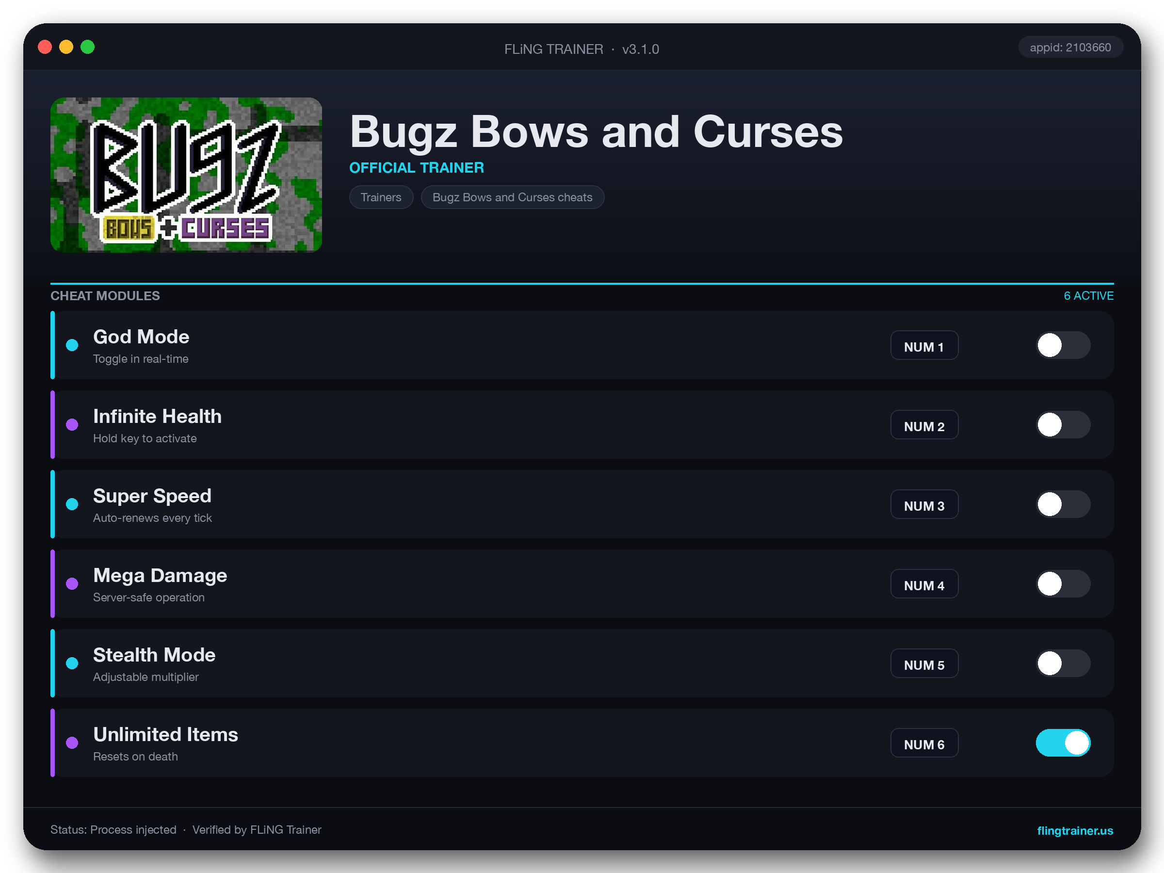 Bugz Bows and Curses Trainer interface