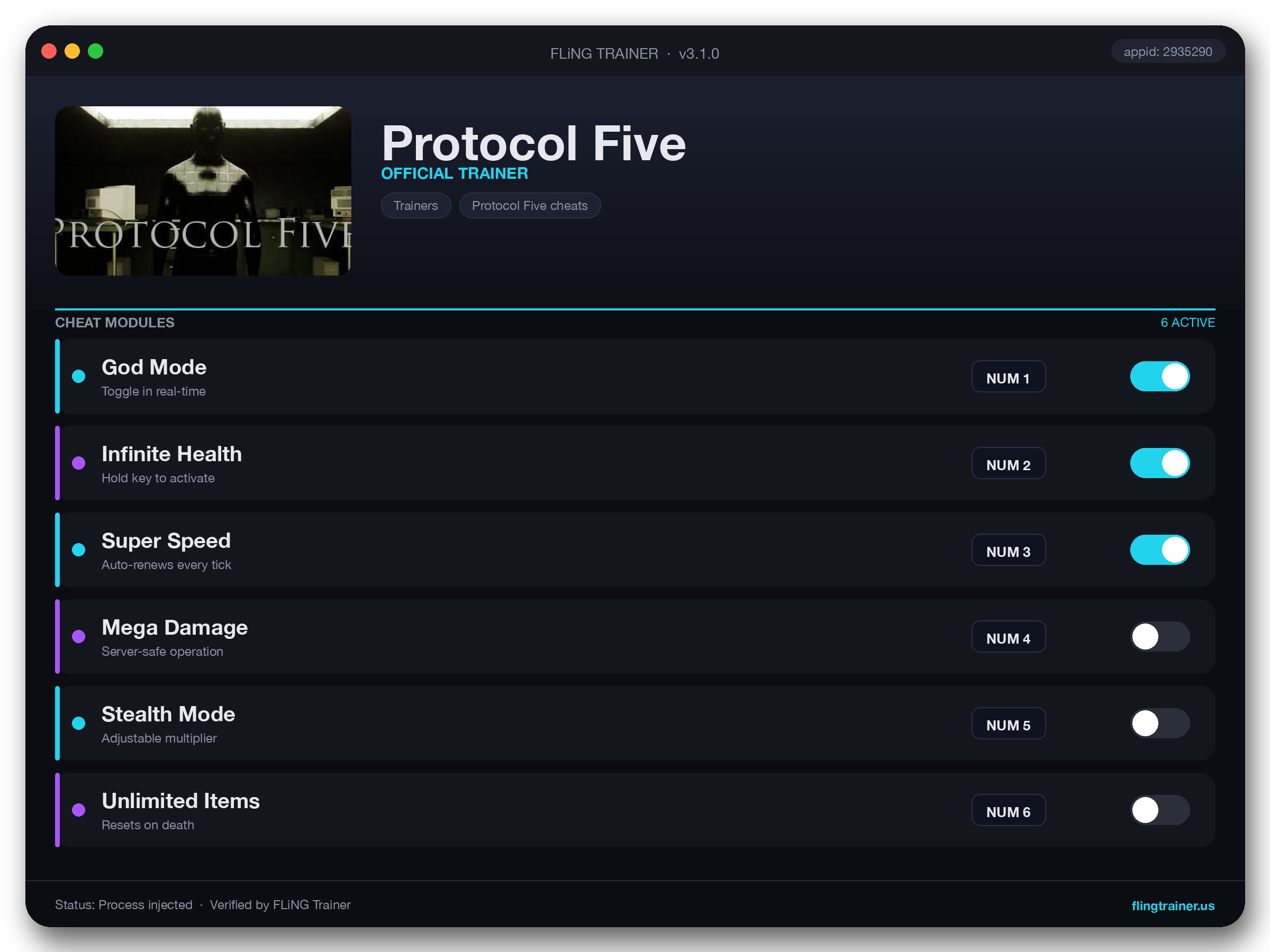 Protocol Five Trainer interface