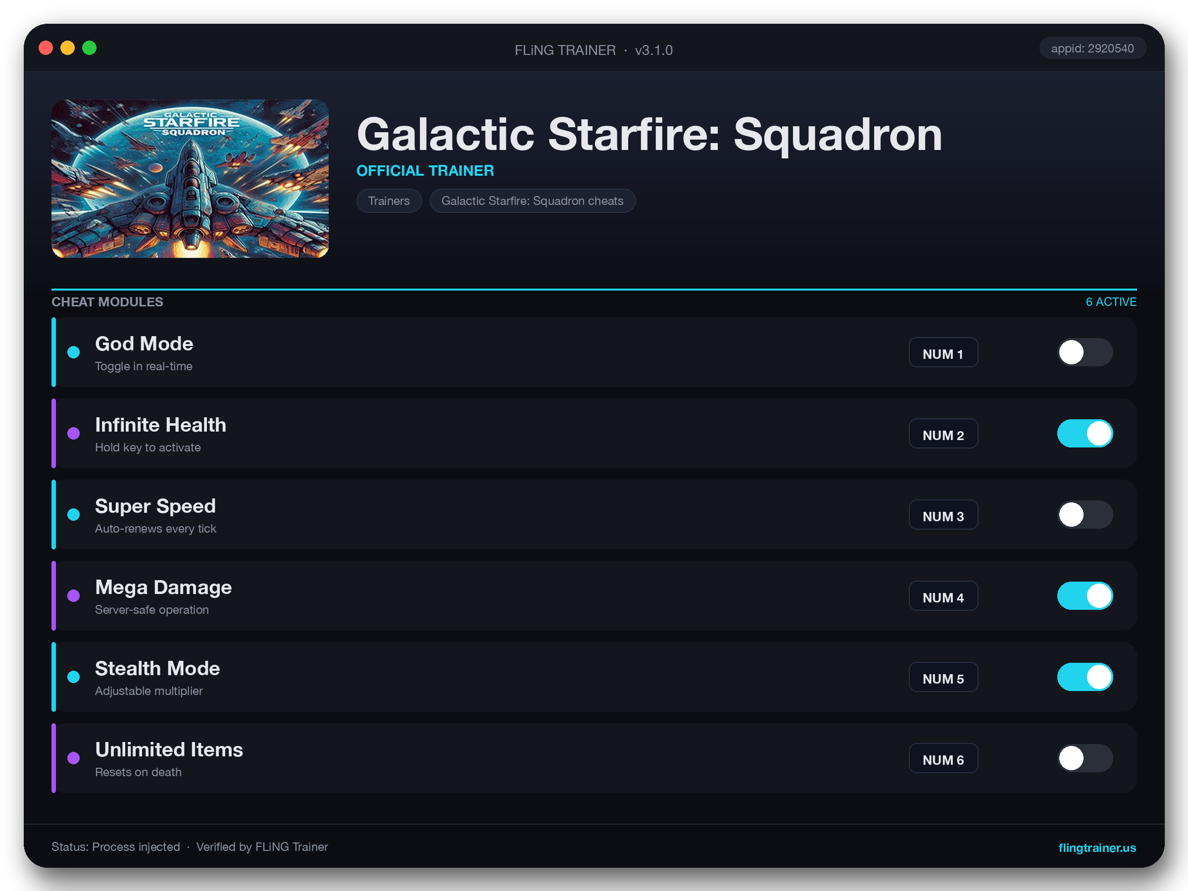 Galactic Starfire: Squadron Trainer interface
