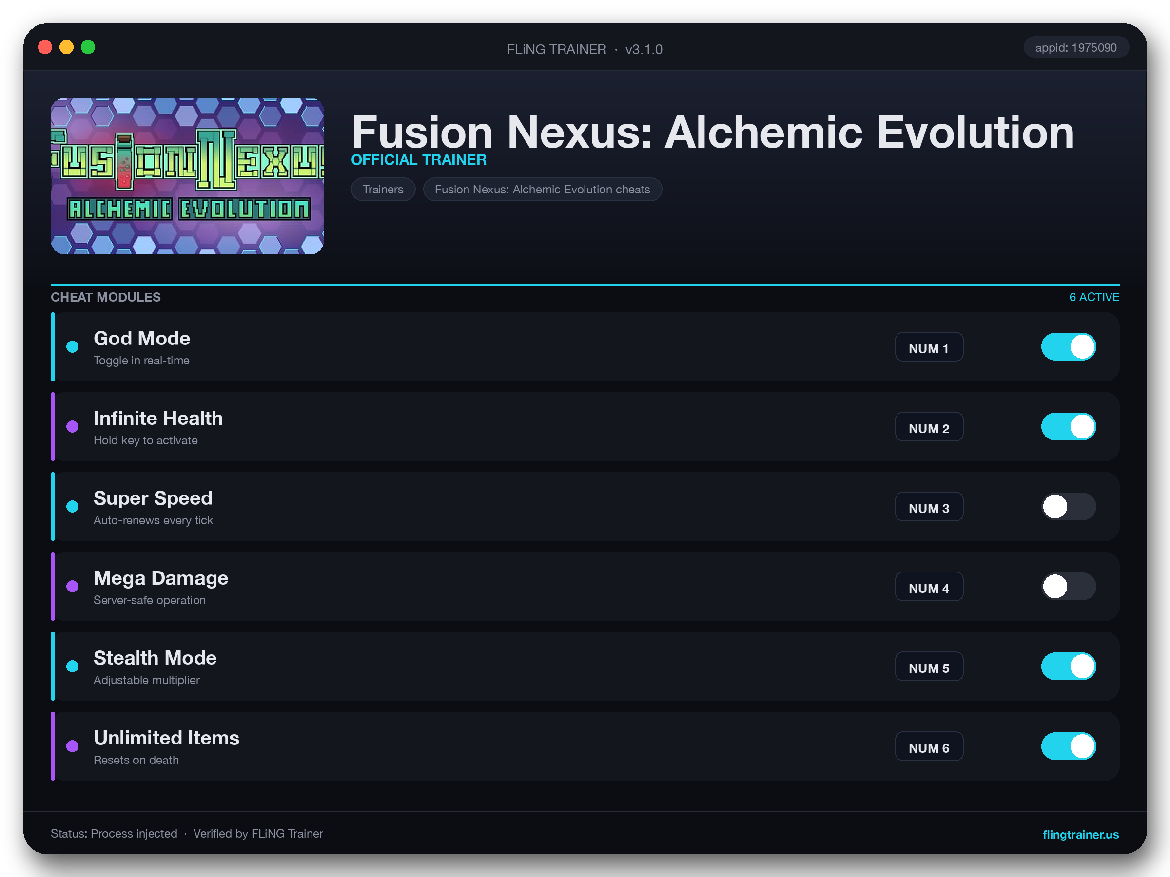 Fusion Nexus: Alchemic Evolution Trainer interface