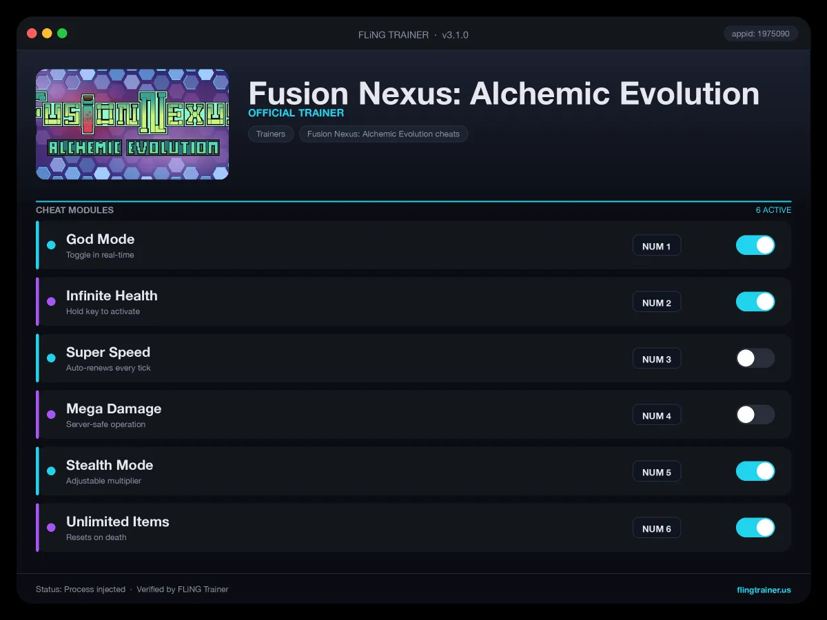 Fusion Nexus: Alchemic Evolution Trainer interface