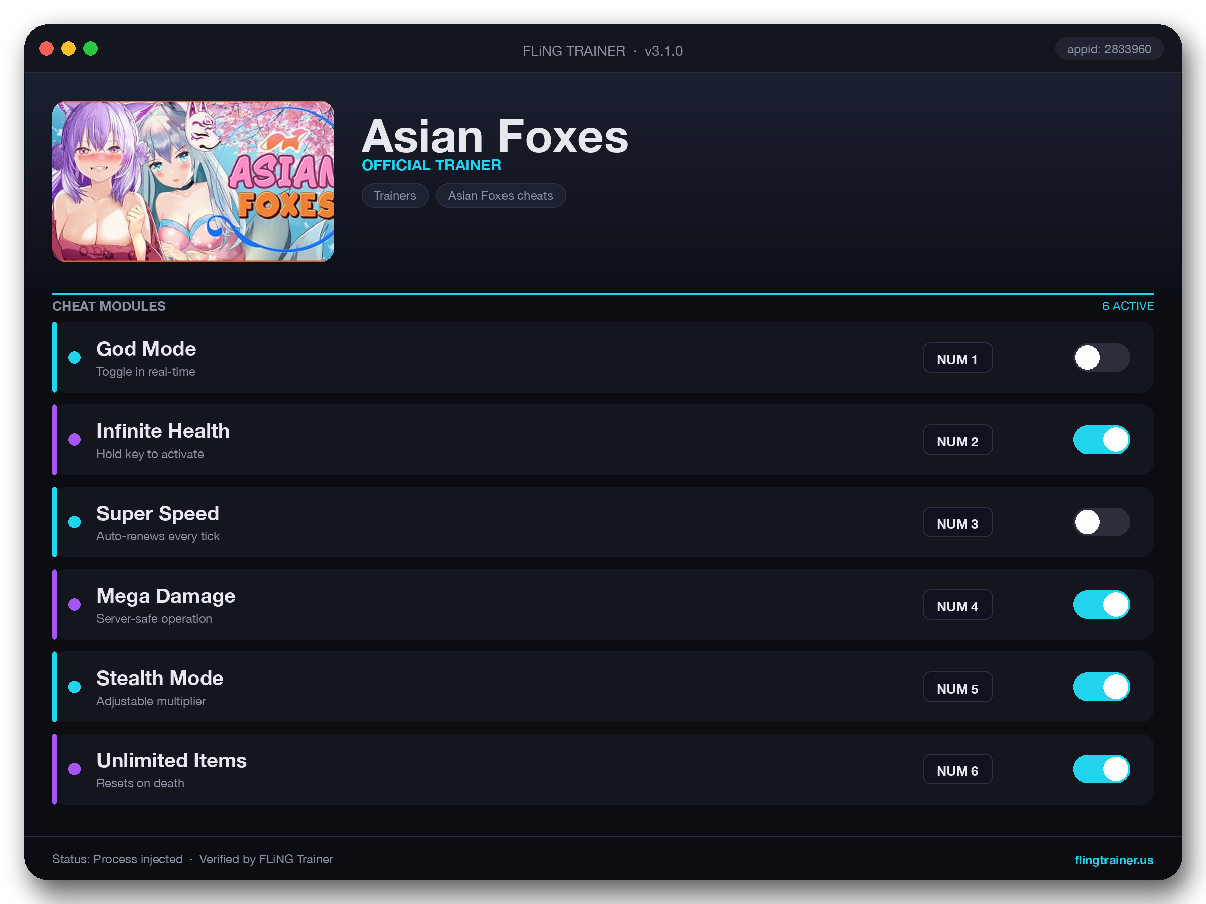 Asian Foxes Trainer interface