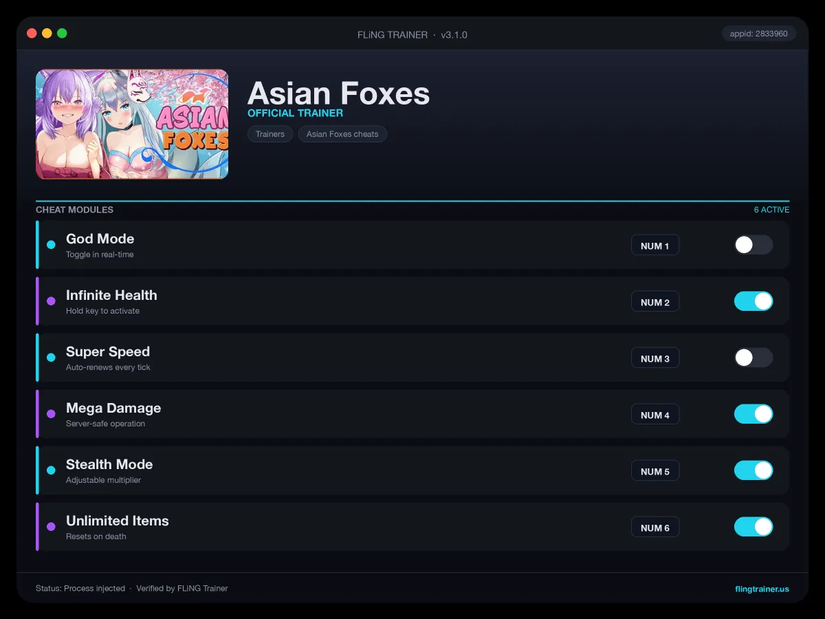 Asian Foxes Trainer interface