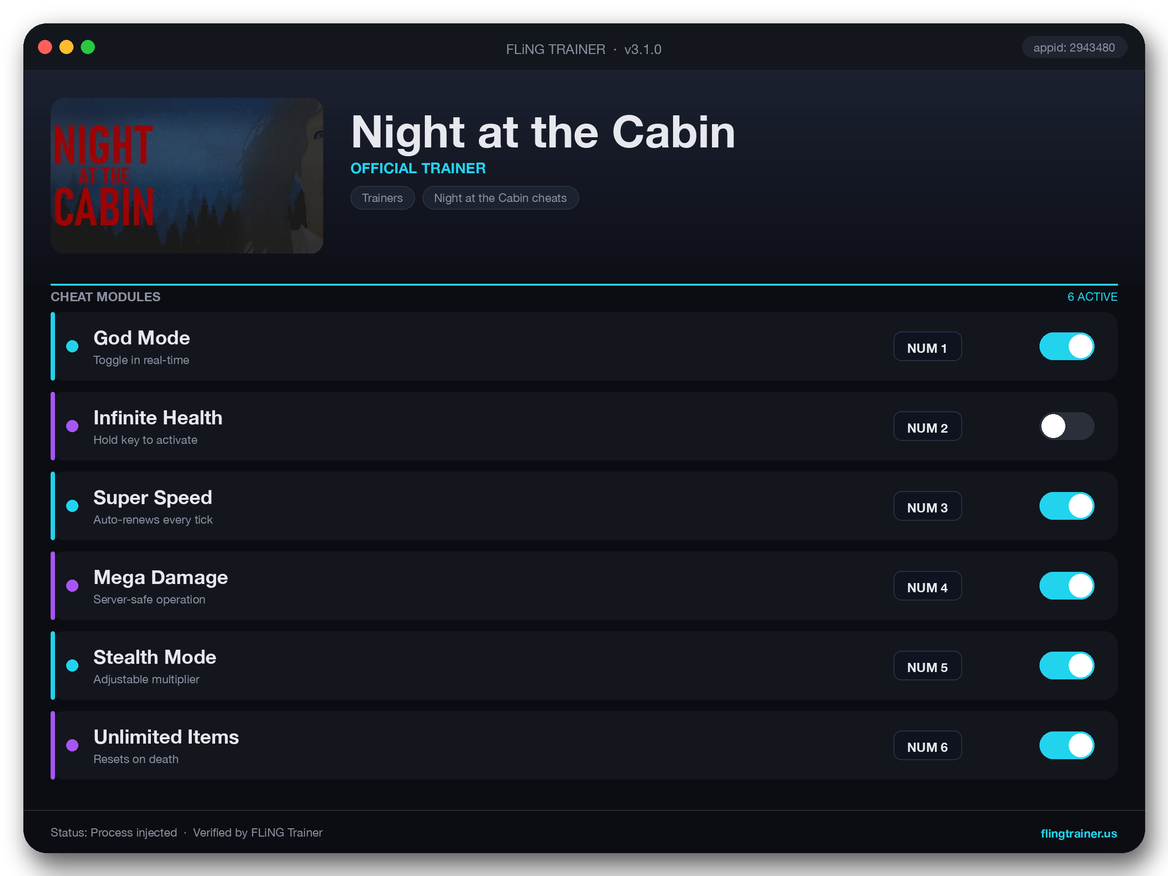 Night at the Cabin Trainer interface