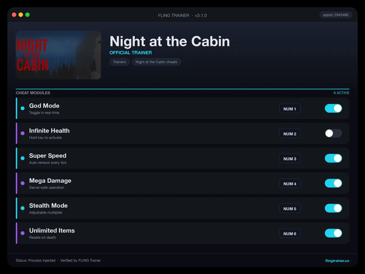 Night at the Cabin Trainer interface