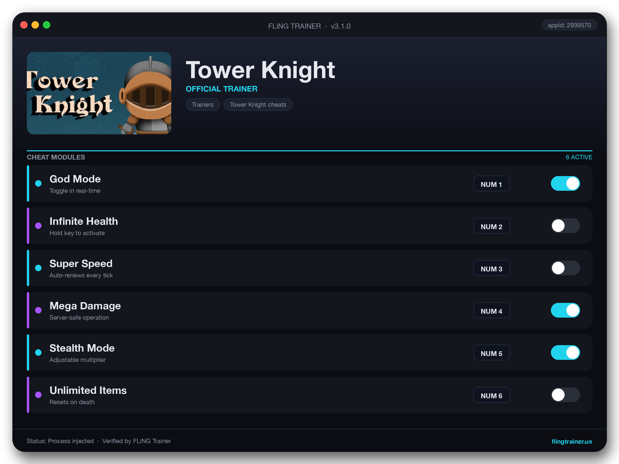 Tower Knight Trainer interface
