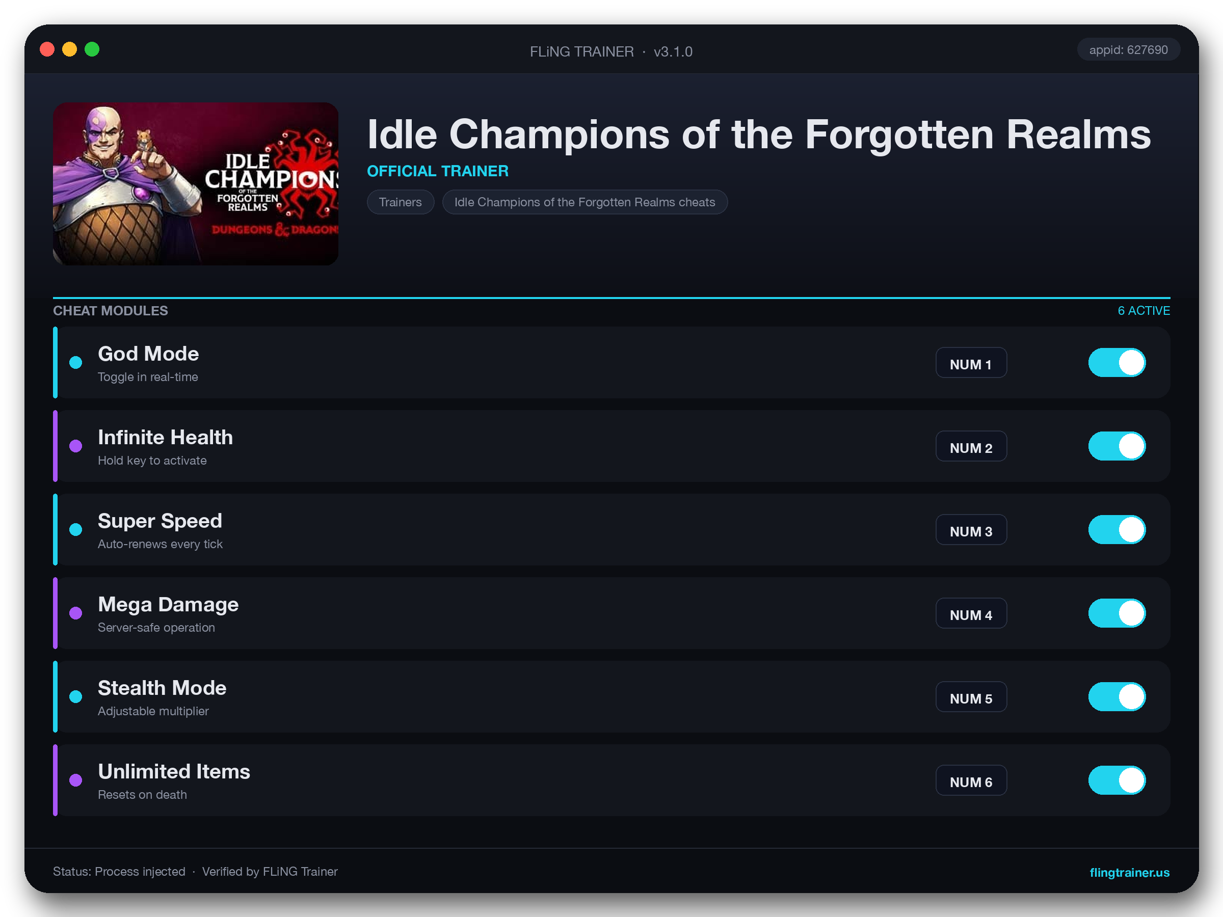 Idle Champions of the Forgotten Realms Trainer interface