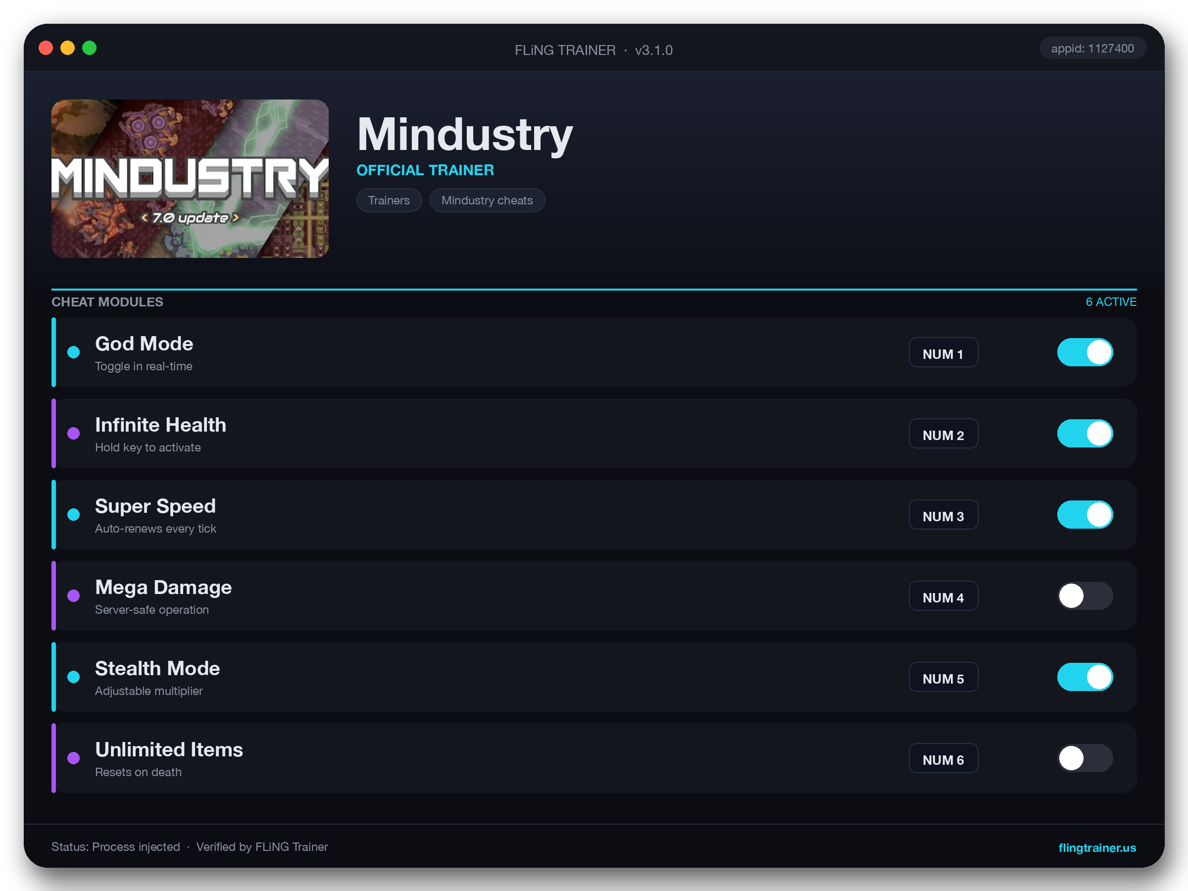 Mindustry Trainer interface
