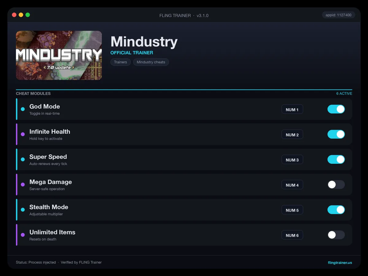 Mindustry Trainer interface