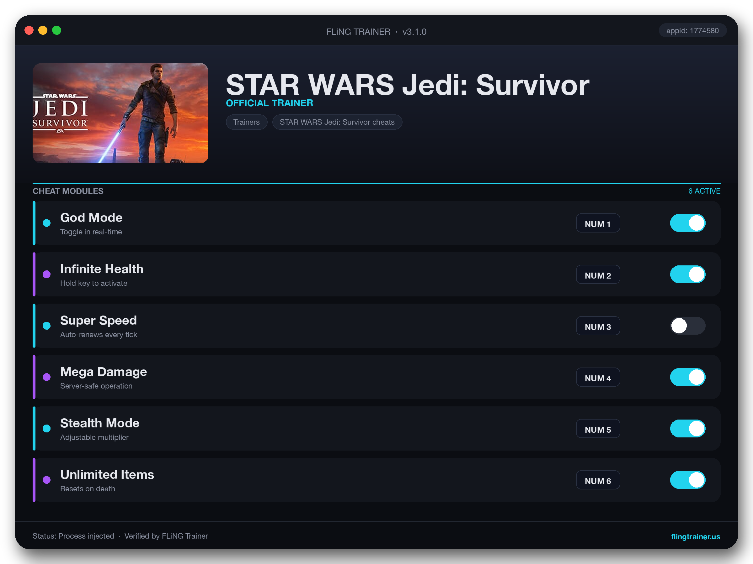 STAR WARS Jedi: Survivor Trainer interface