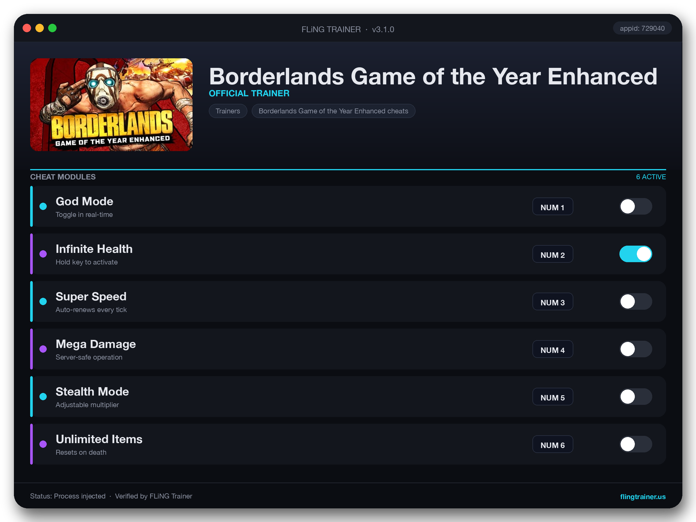 Borderlands Game of the Year Enhanced Trainer interface